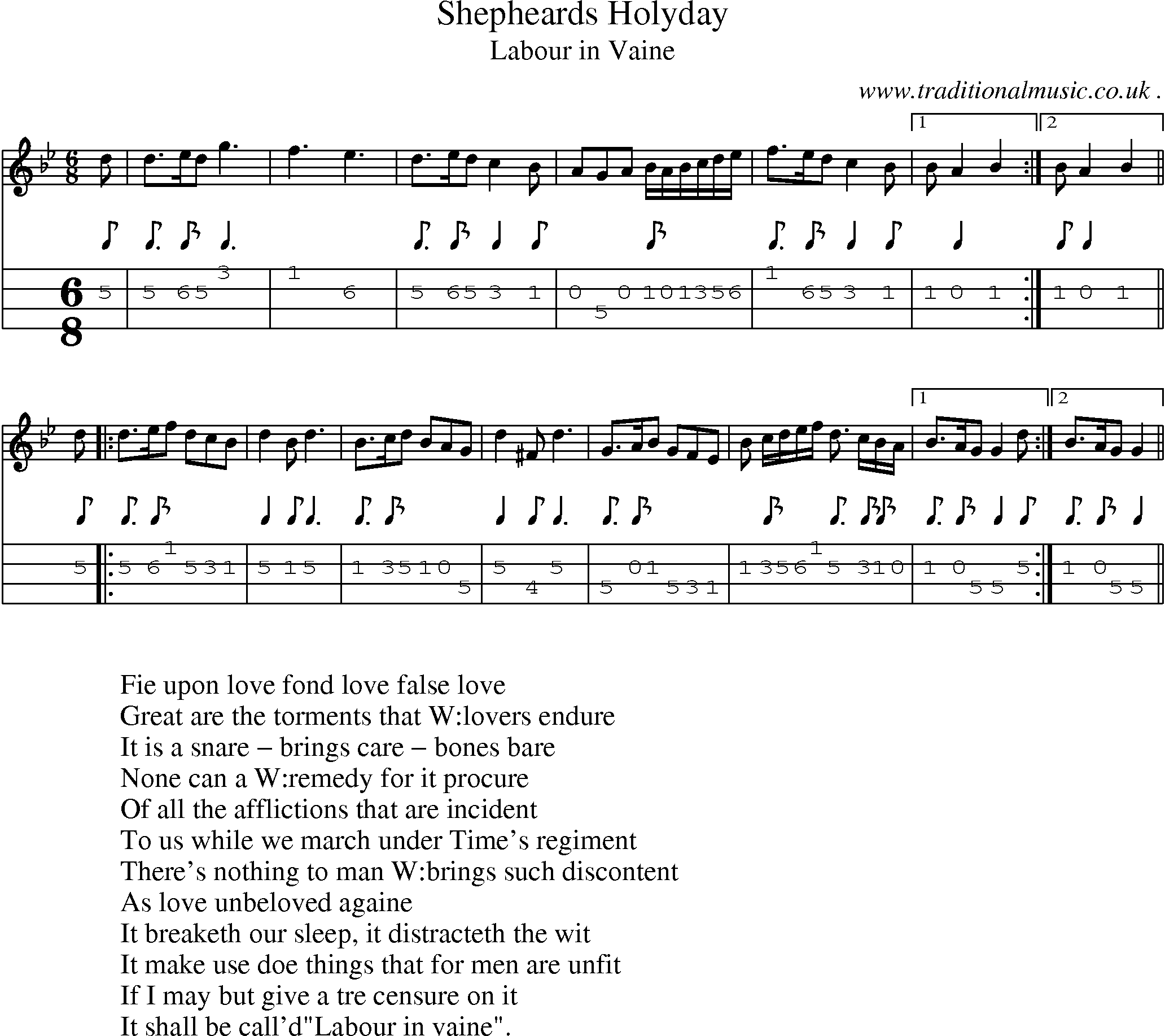 Sheet-Music and Mandolin Tabs for Shepheards Holyday