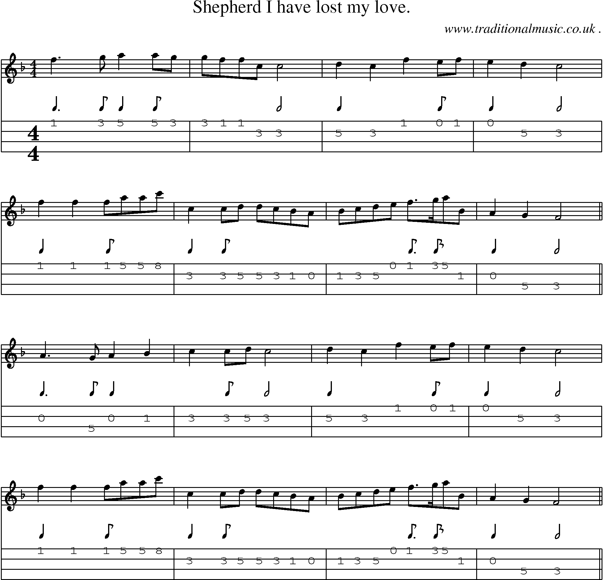 Sheet-Music and Mandolin Tabs for Shepherd I Have Lost My Love