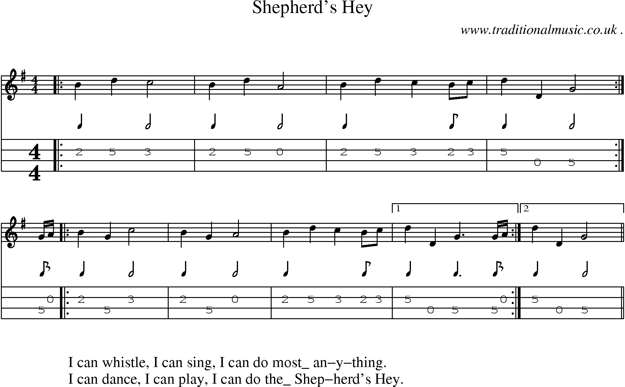 Sheet-Music and Mandolin Tabs for Shepherds Hey