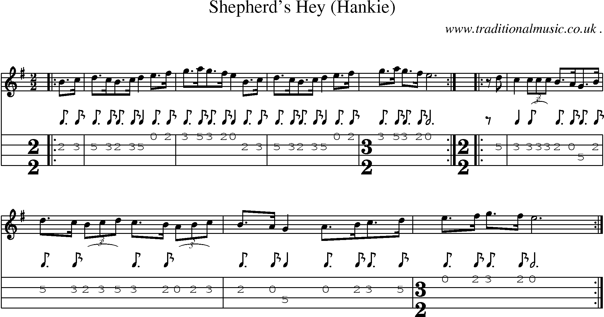 Sheet-Music and Mandolin Tabs for Shepherds Hey (hankie)