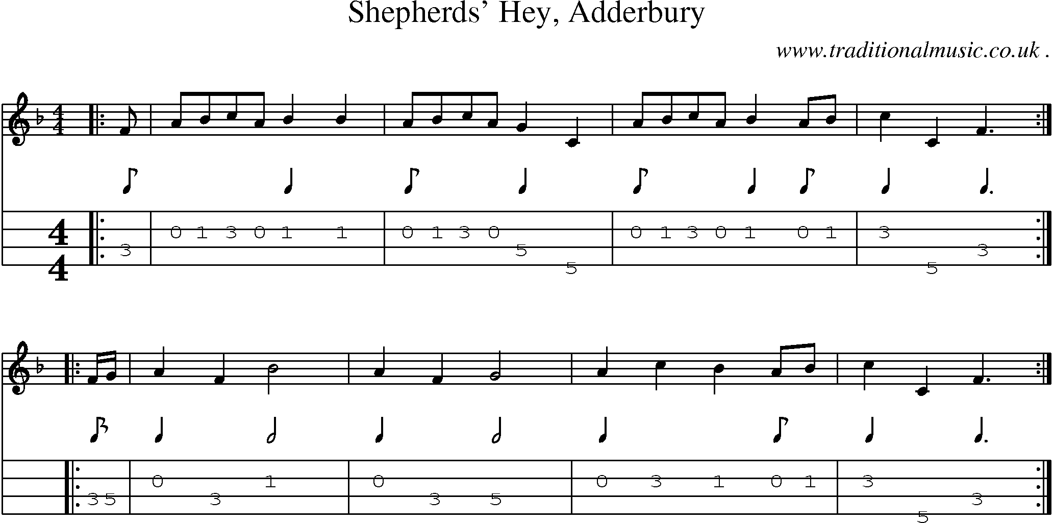 Sheet-Music and Mandolin Tabs for Shepherds Hey Adderbury