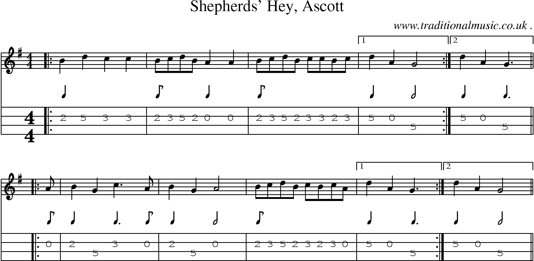 Sheet-Music and Mandolin Tabs for Shepherds Hey Ascott