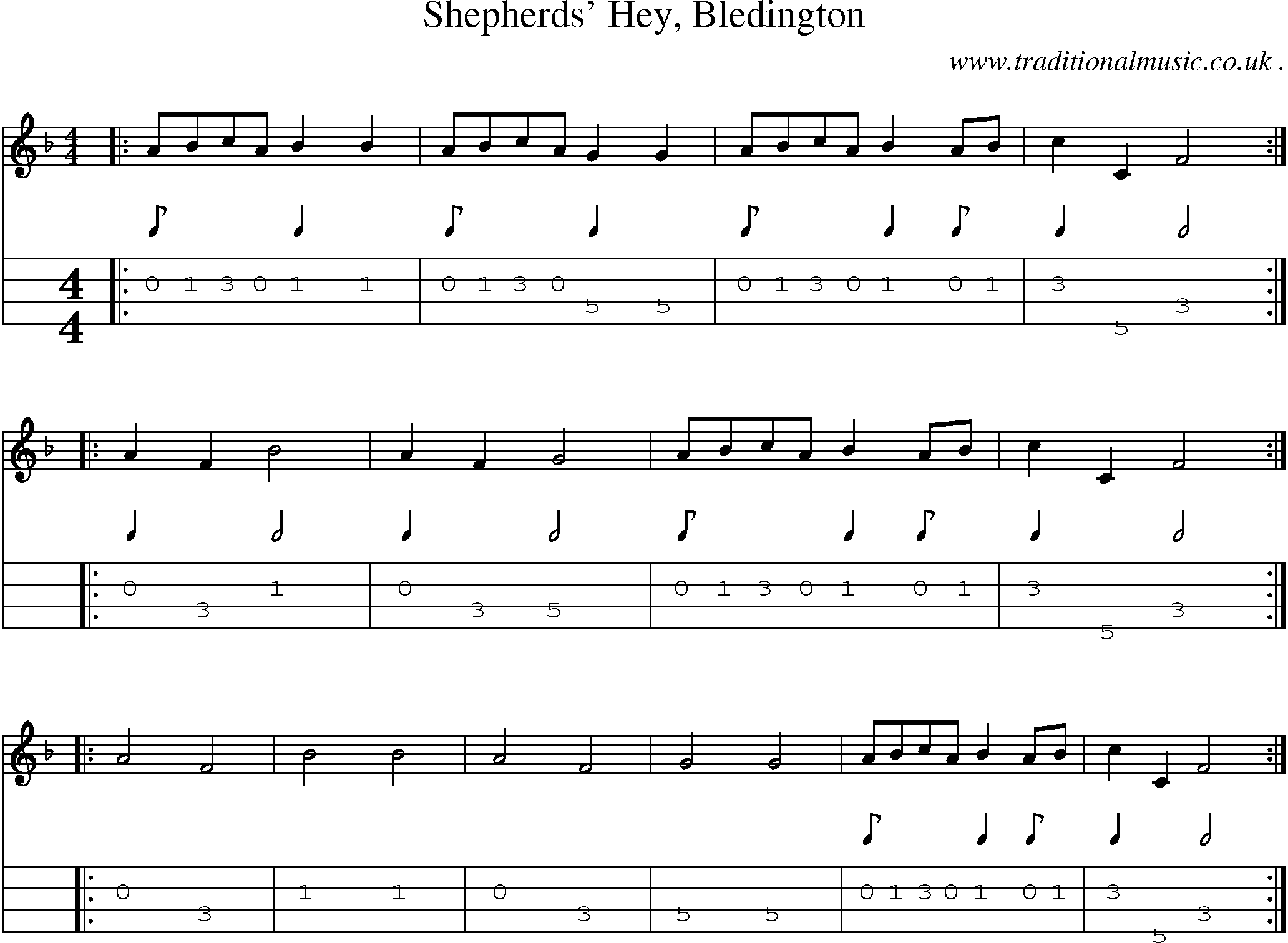 Sheet-Music and Mandolin Tabs for Shepherds Hey Bledington