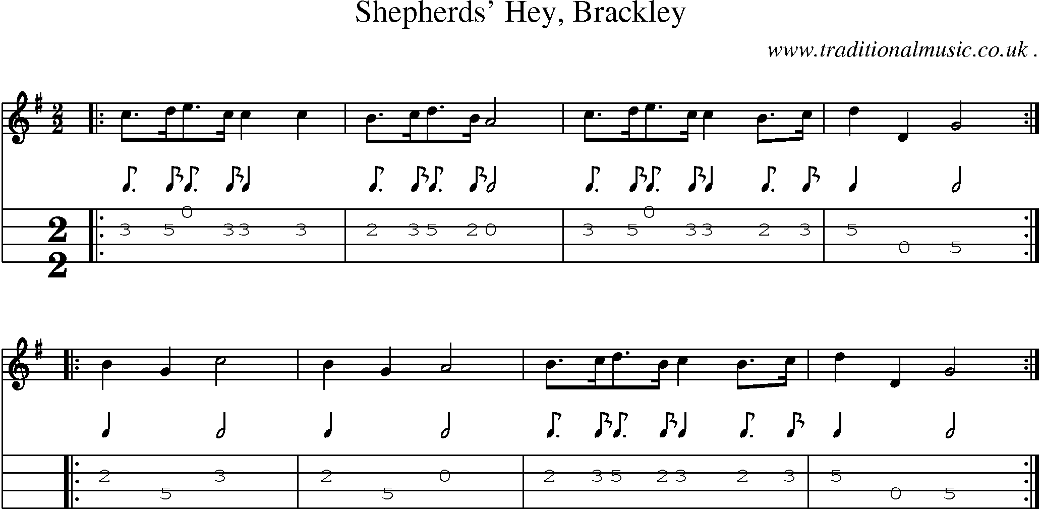 Sheet-Music and Mandolin Tabs for Shepherds Hey Brackley