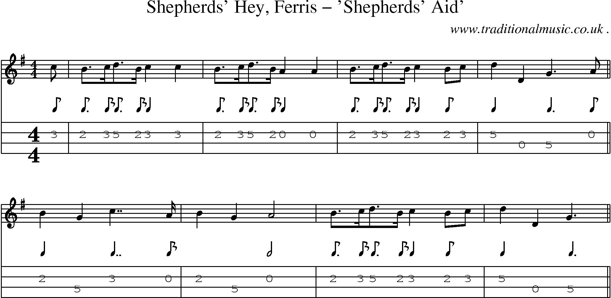 Sheet-Music and Mandolin Tabs for Shepherds Hey Ferris Shepherds Aid
