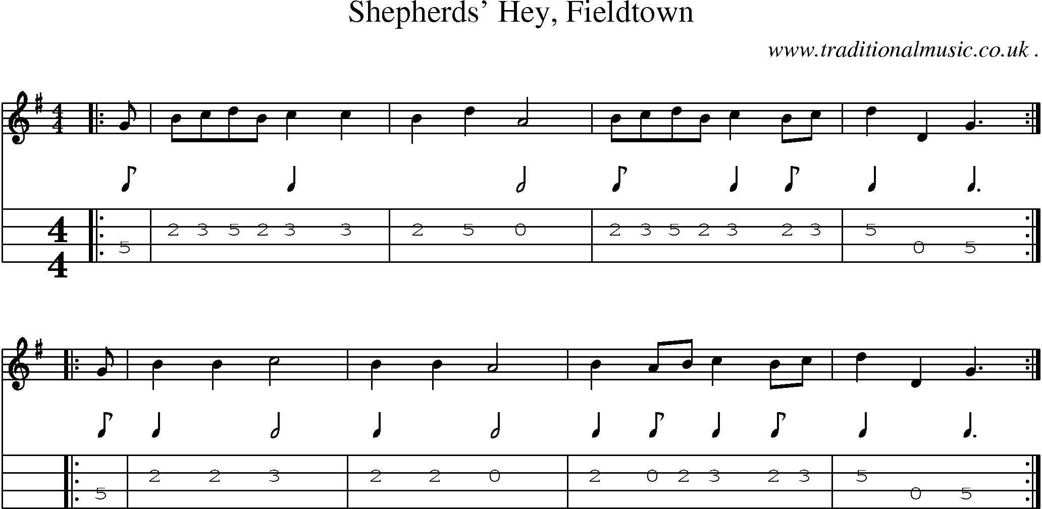 Sheet-Music and Mandolin Tabs for Shepherds Hey Fieldtown