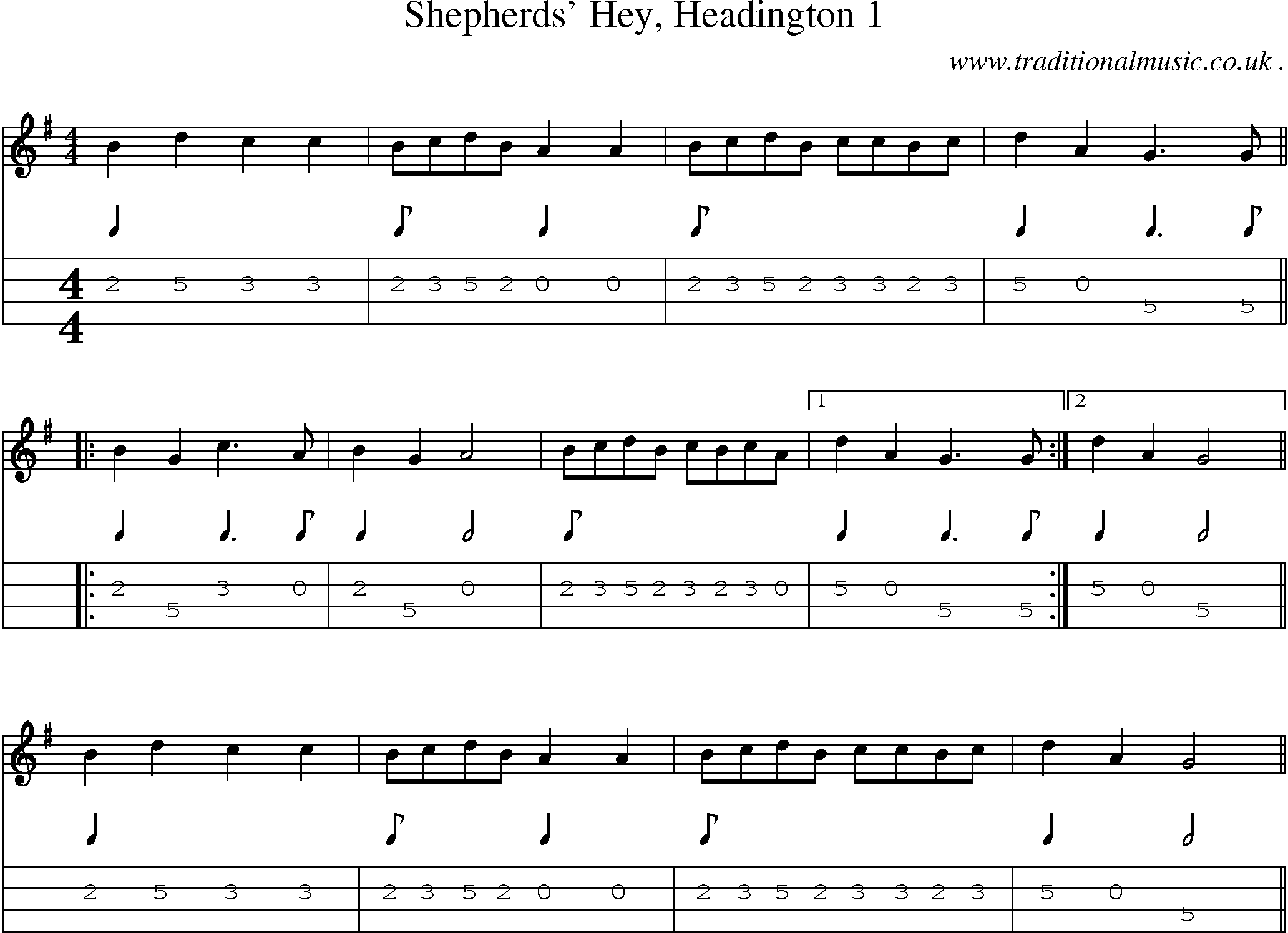 Sheet-Music and Mandolin Tabs for Shepherds Hey Headington 1