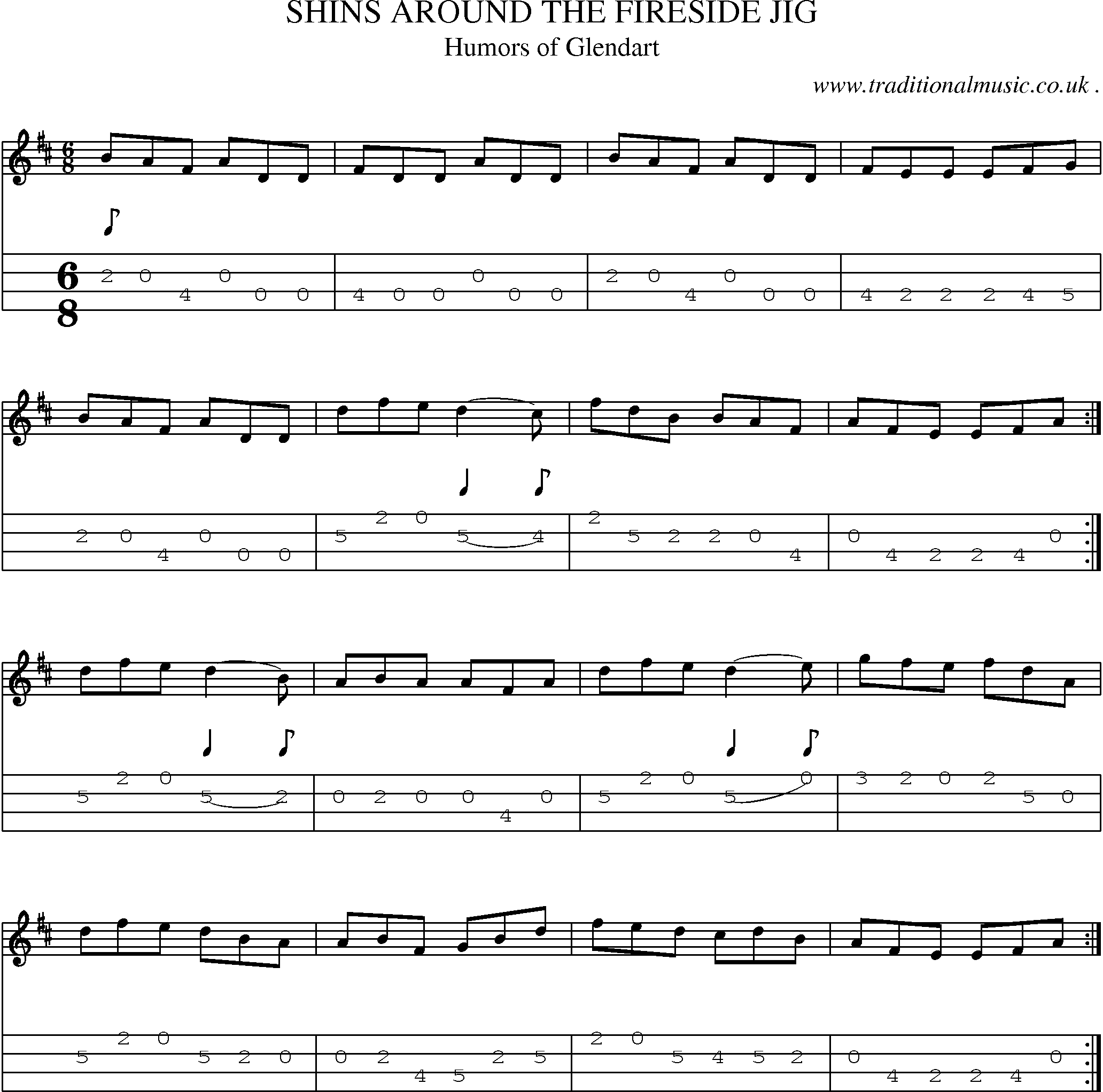 Sheet-Music and Mandolin Tabs for Shins Around The Fireside Jig