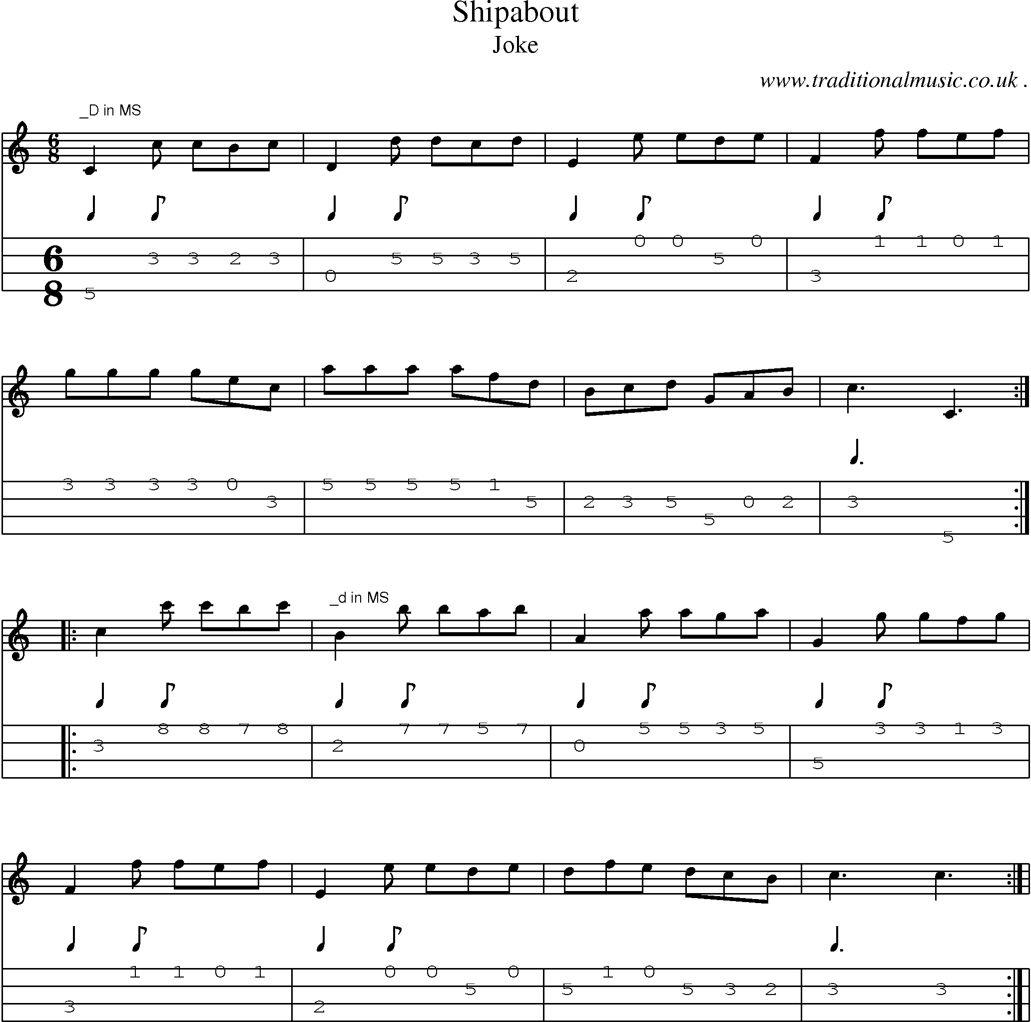 Sheet-Music and Mandolin Tabs for Shipabout