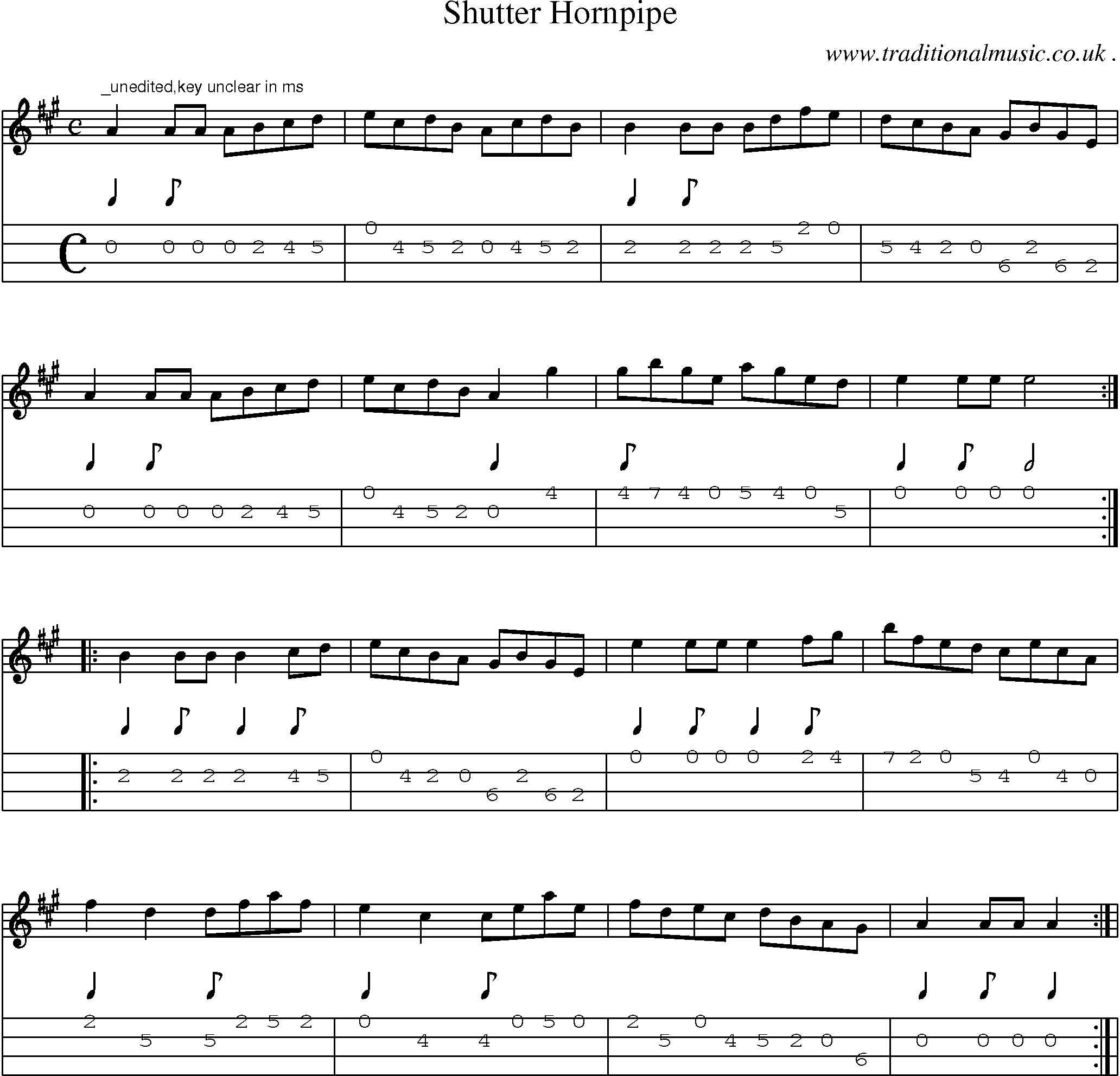 Sheet-Music and Mandolin Tabs for Shutter Hornpipe
