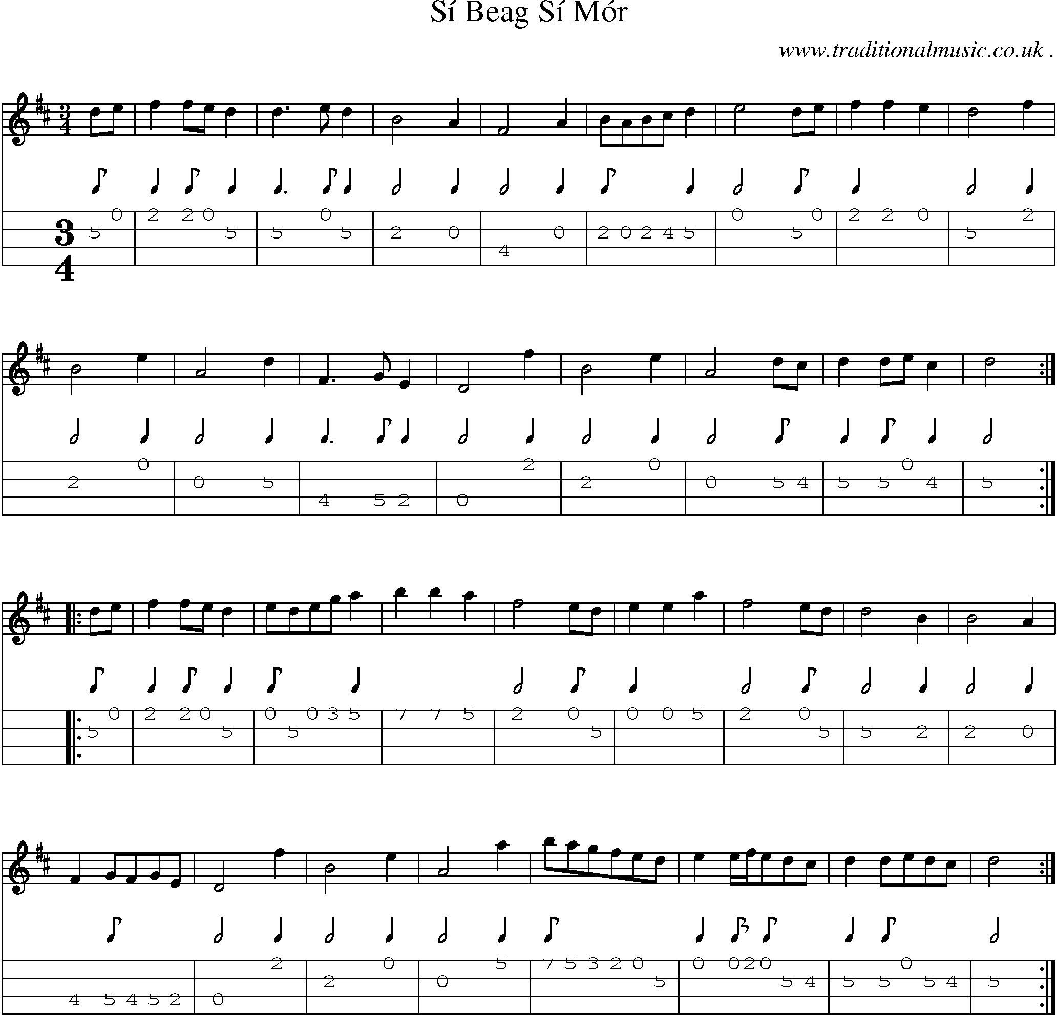 Sheet-Music and Mandolin Tabs for Si Beag Si Mor