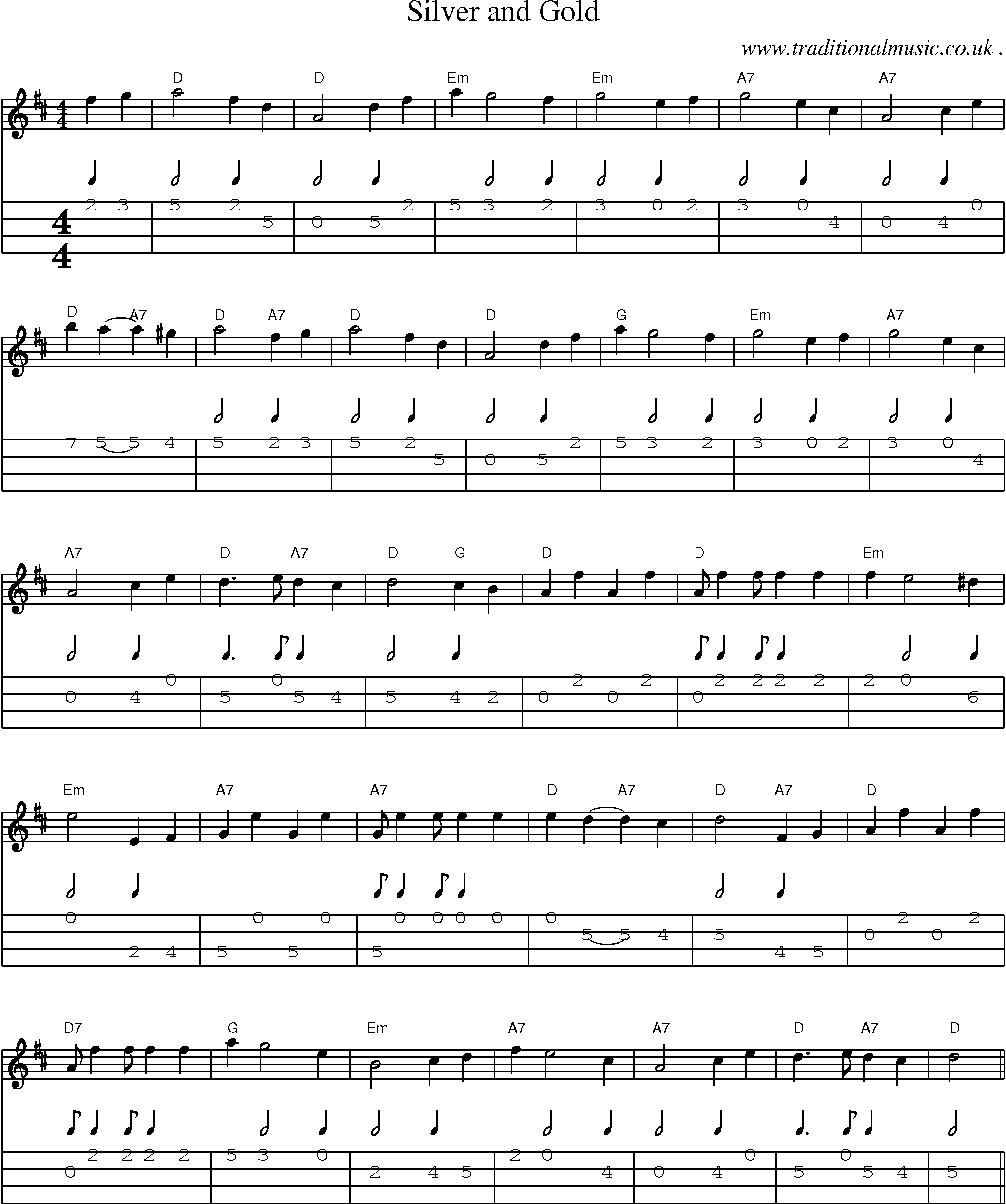 Sheet-Music and Mandolin Tabs for Silver And Gold