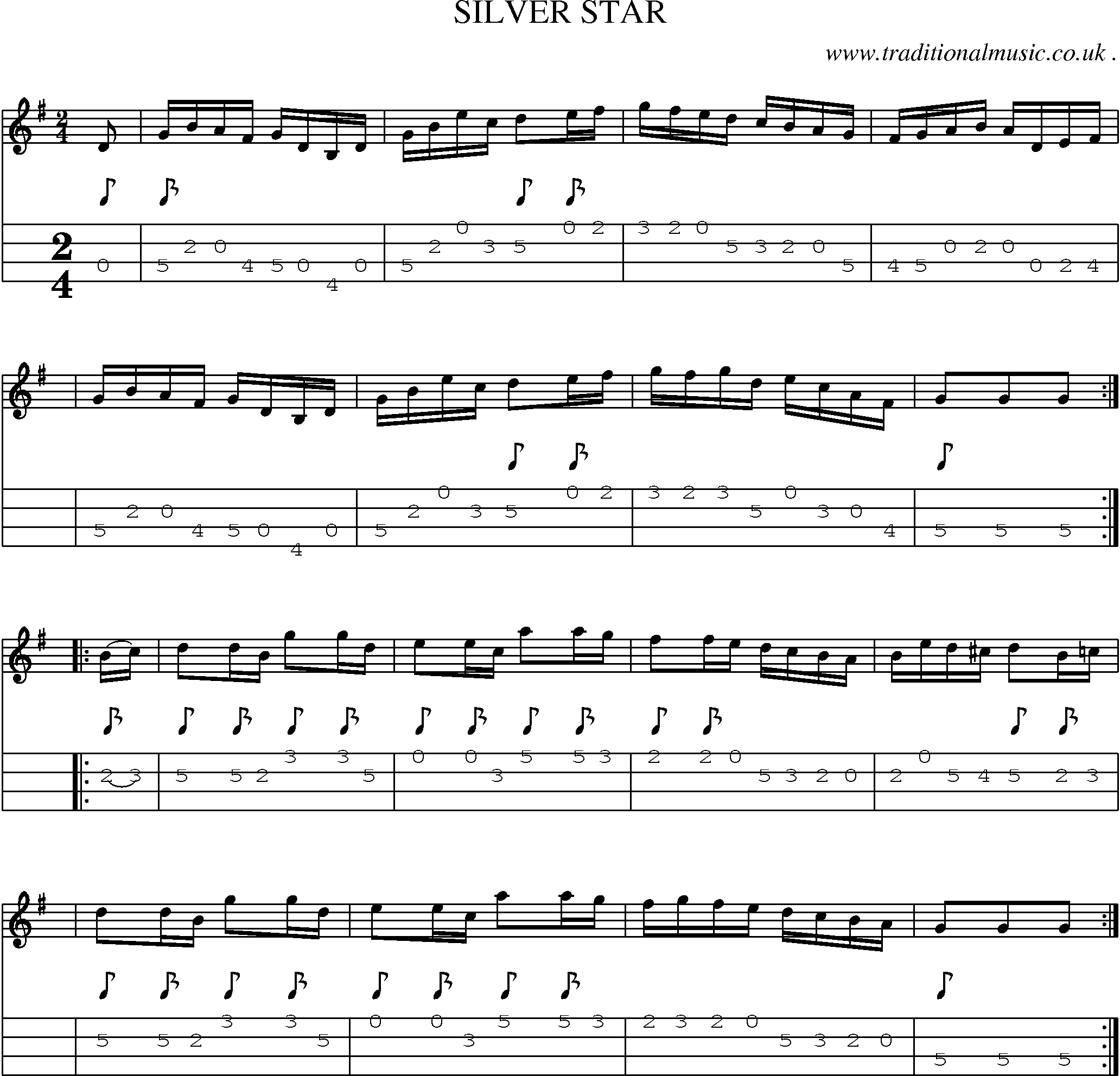 Sheet-Music and Mandolin Tabs for Silver Star