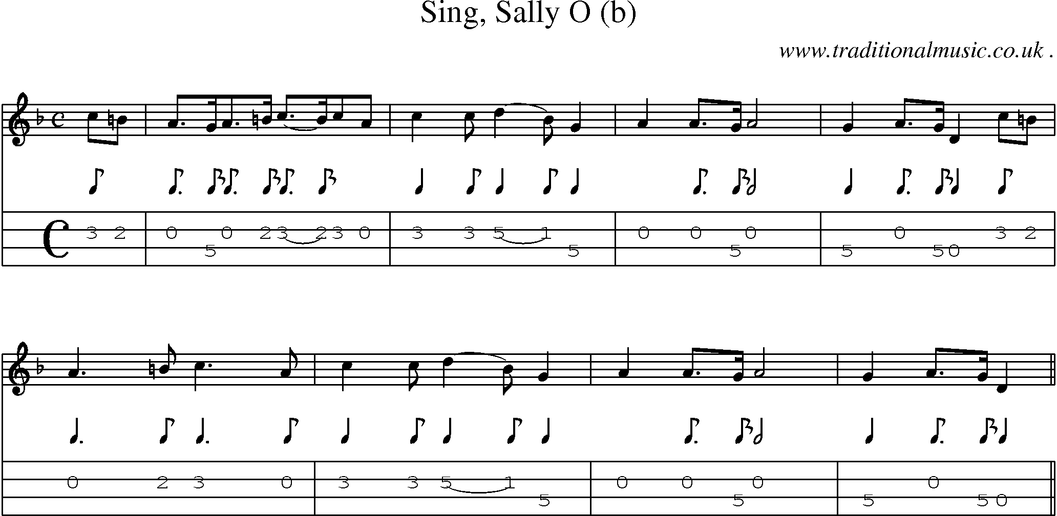 Sheet-Music and Mandolin Tabs for Sing Sally O (b)