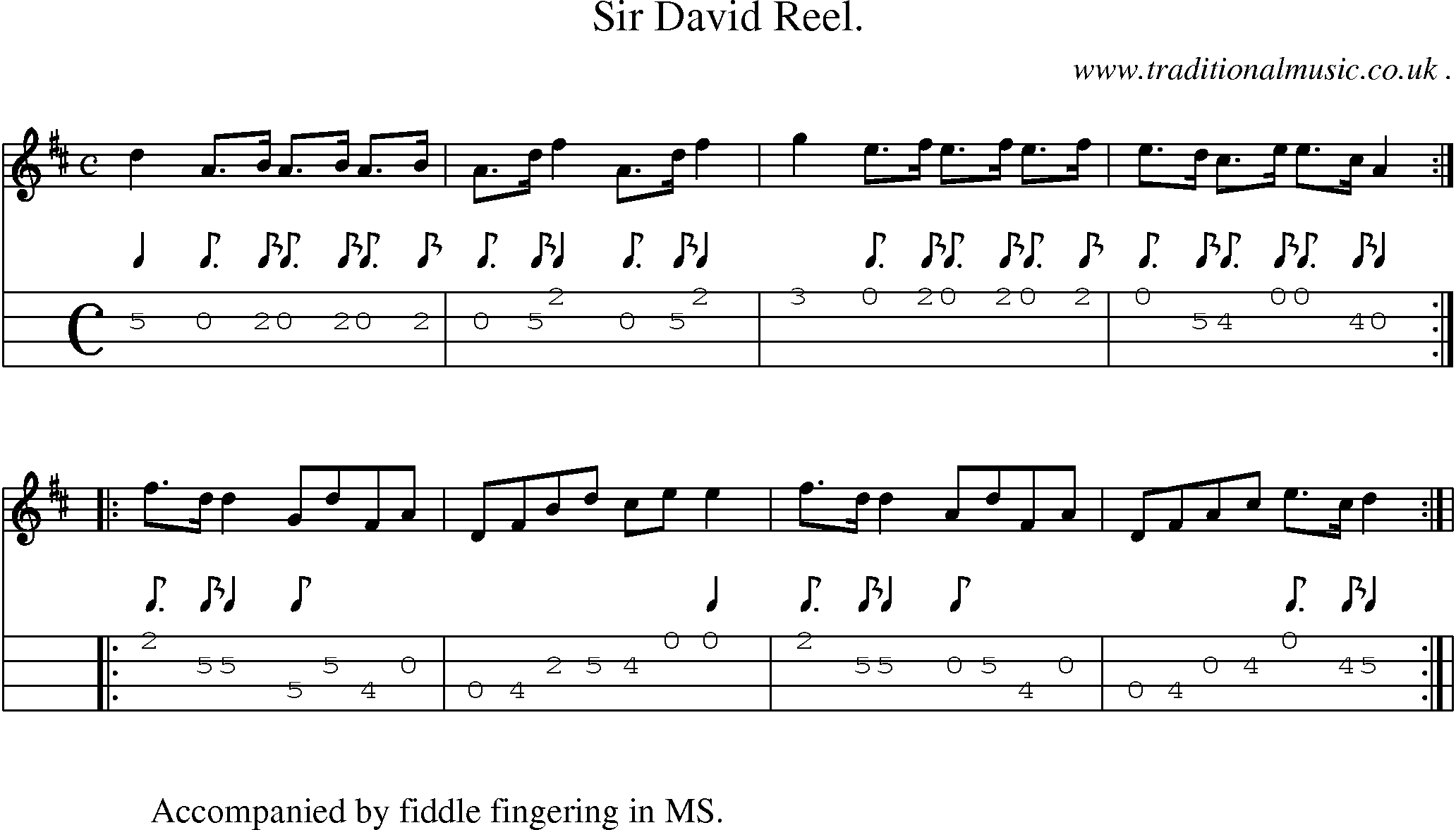 Sheet-Music and Mandolin Tabs for Sir David Reel