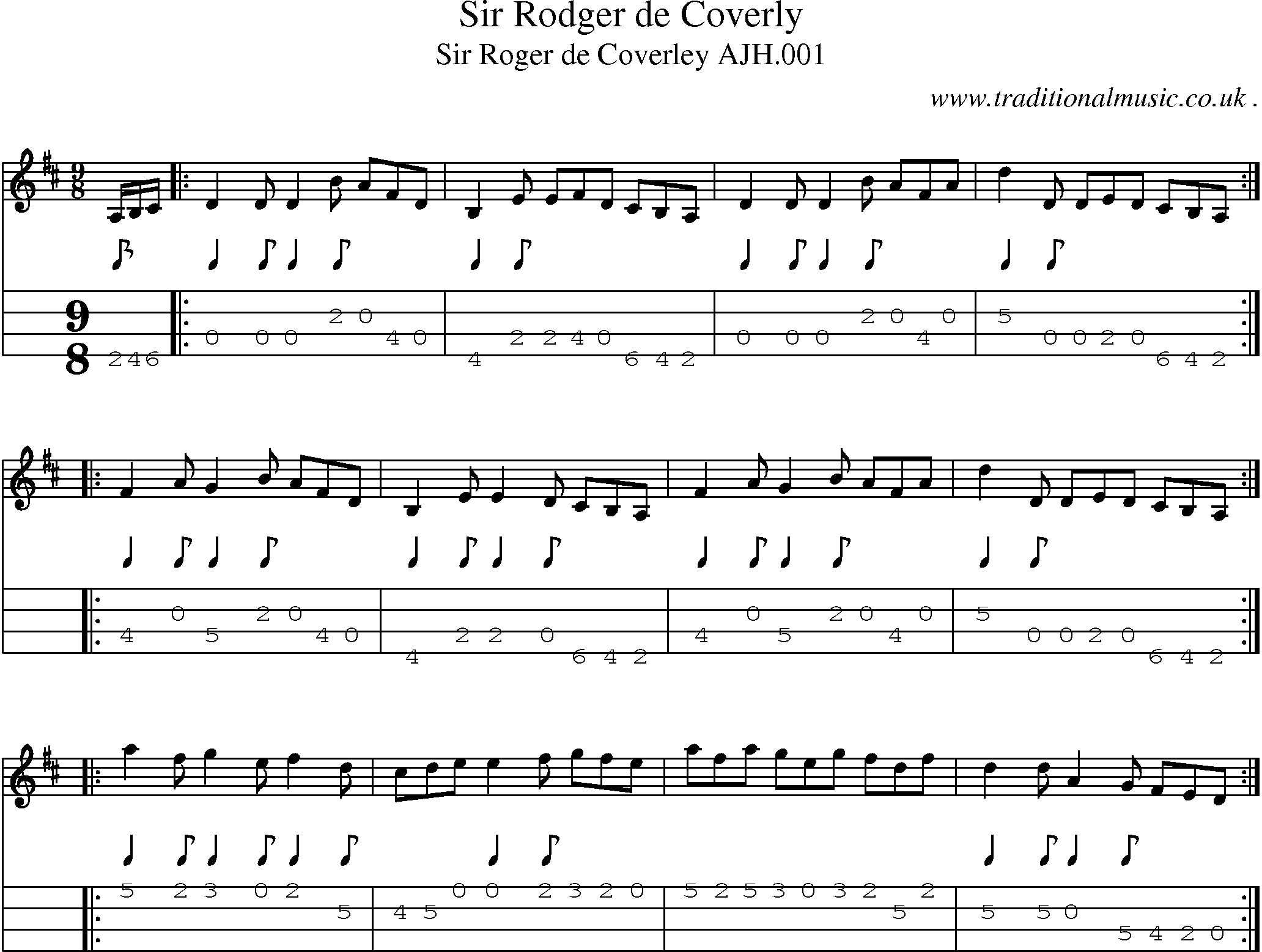 Sheet-Music and Mandolin Tabs for Sir Rodger De Coverly