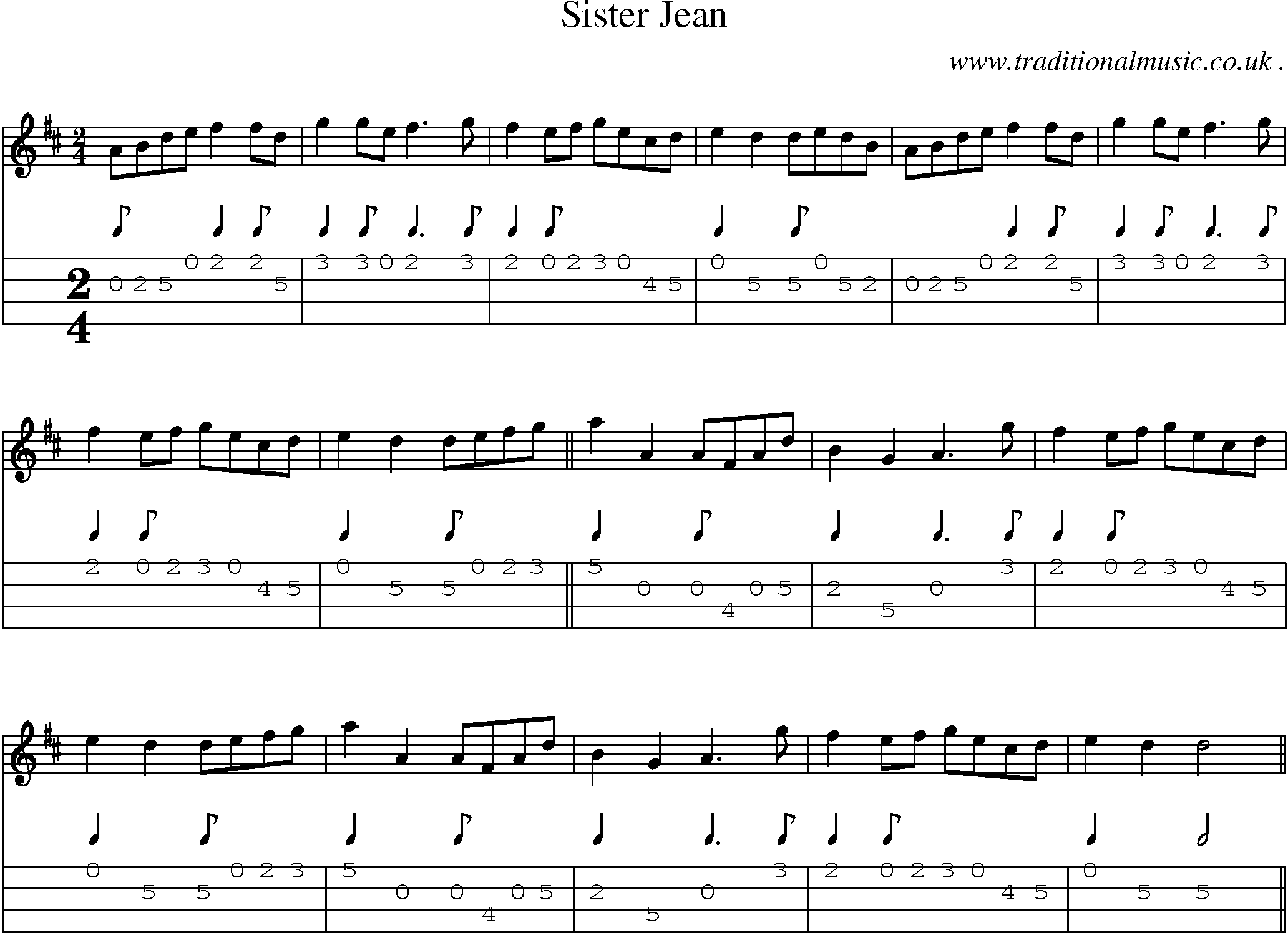 Sheet-Music and Mandolin Tabs for Sister Jean