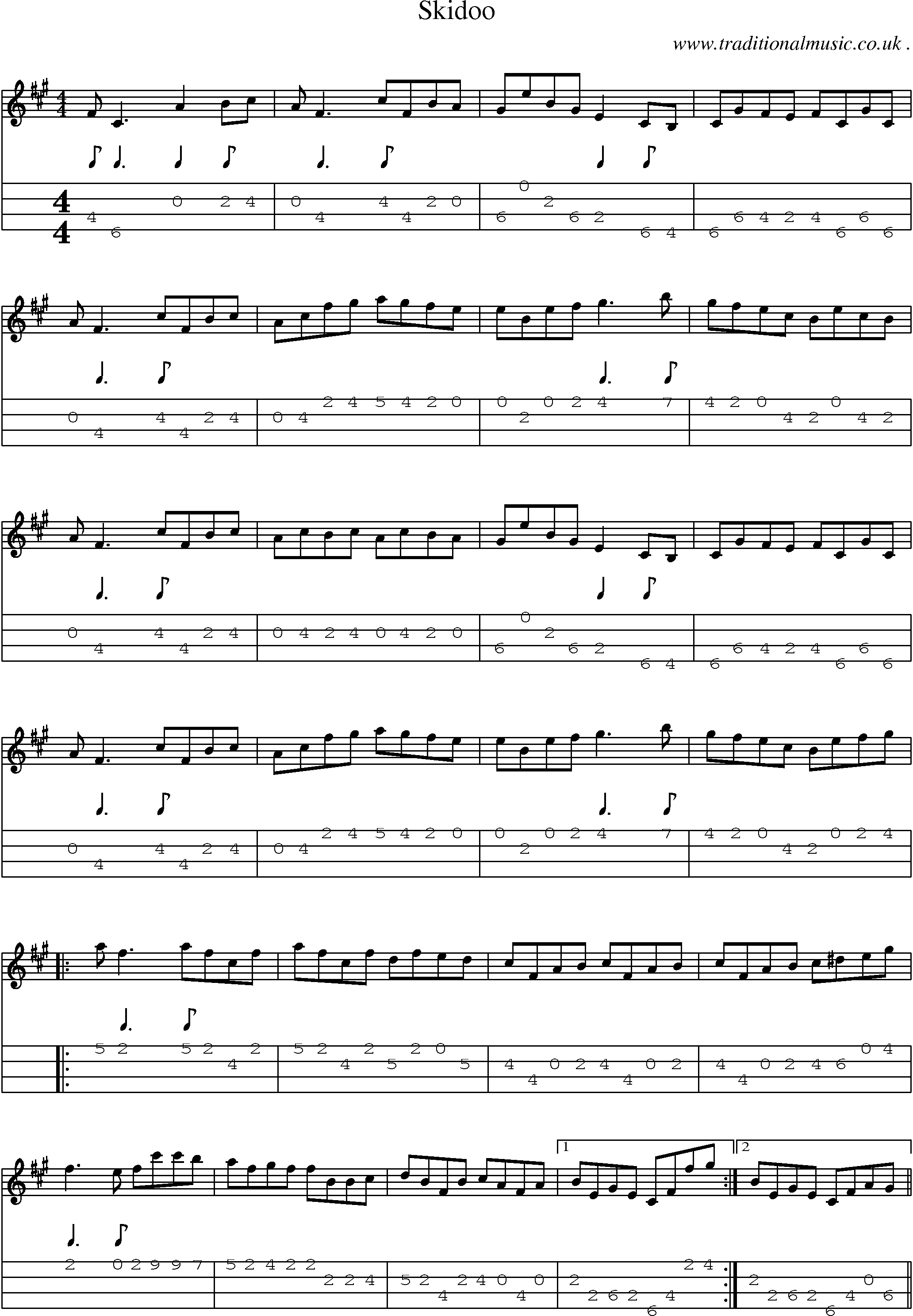 Sheet-Music and Mandolin Tabs for Skidoo
