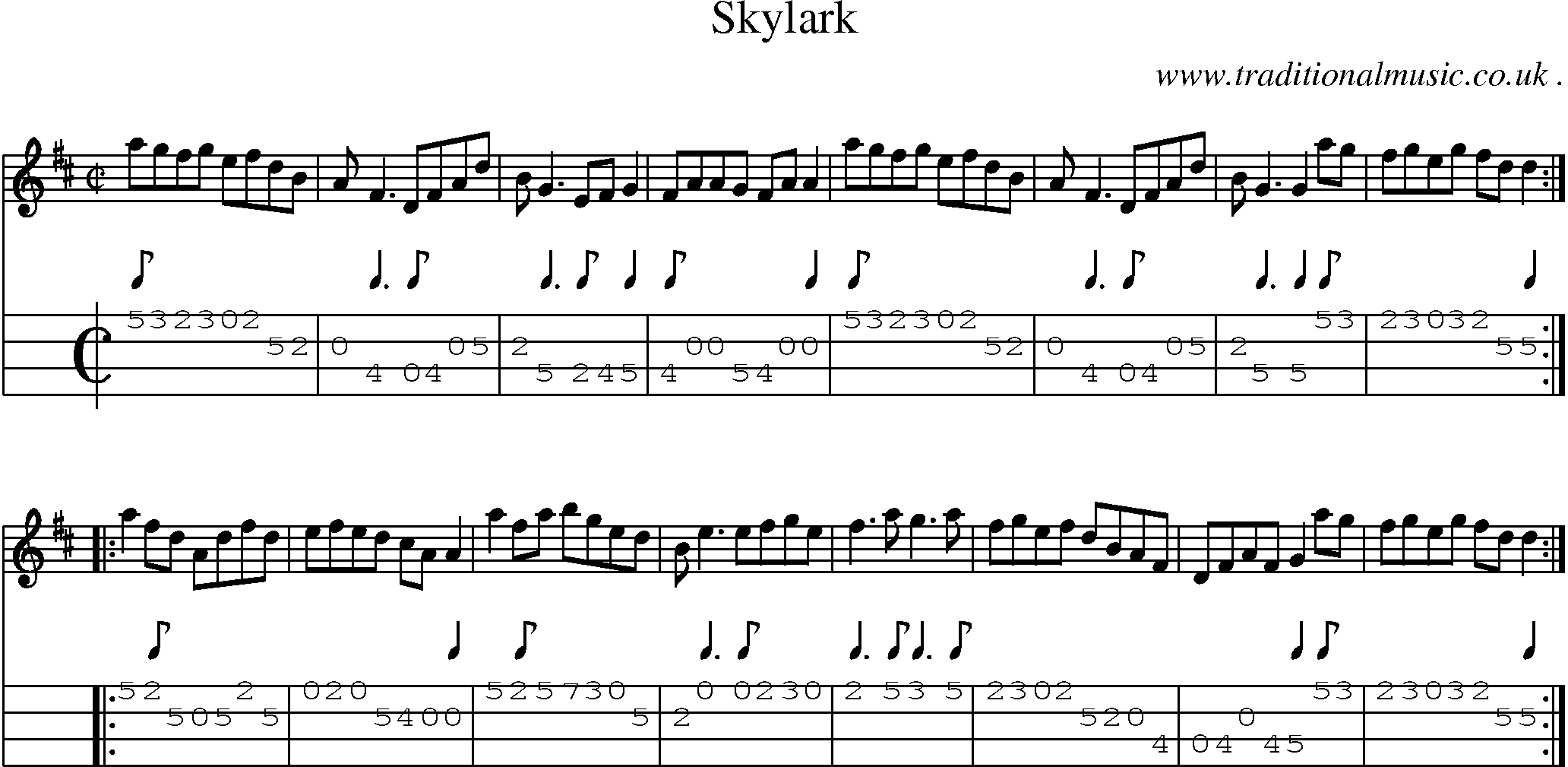 Sheet-Music and Mandolin Tabs for Skylark