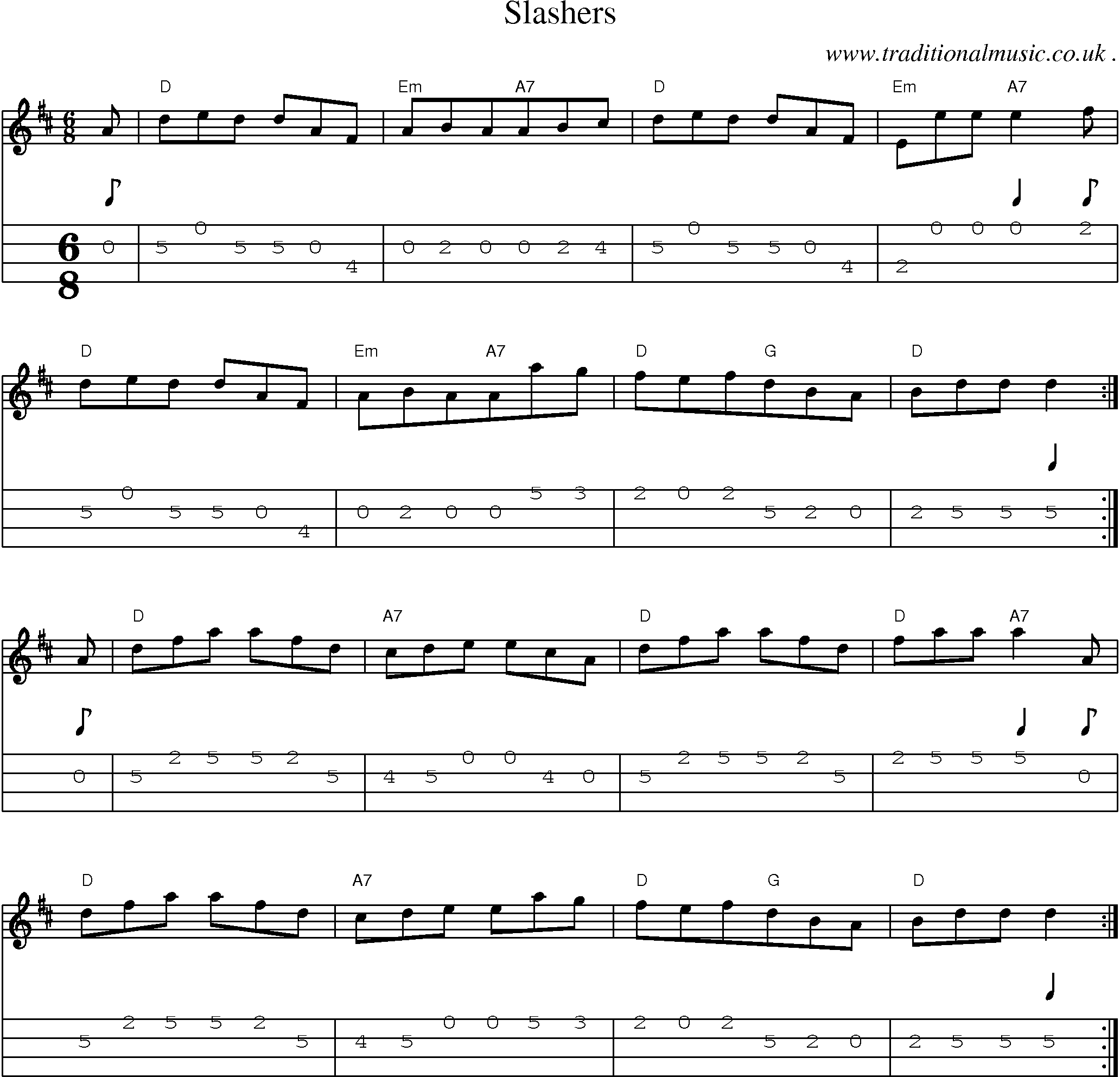 Sheet-Music and Mandolin Tabs for Slashers
