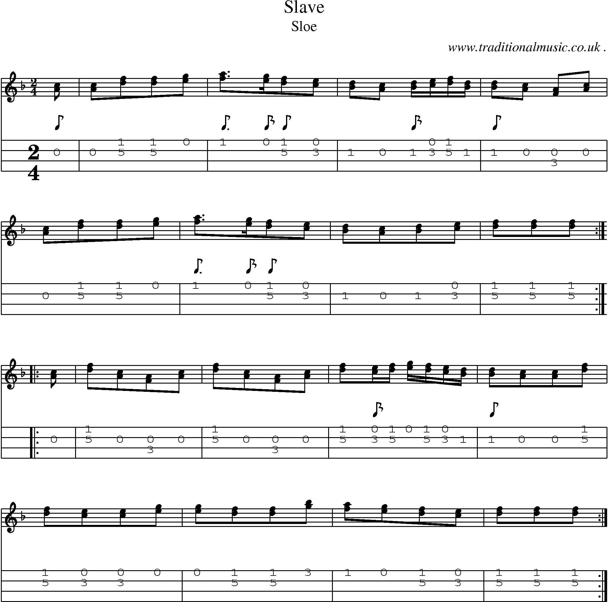 Sheet-Music and Mandolin Tabs for Slave