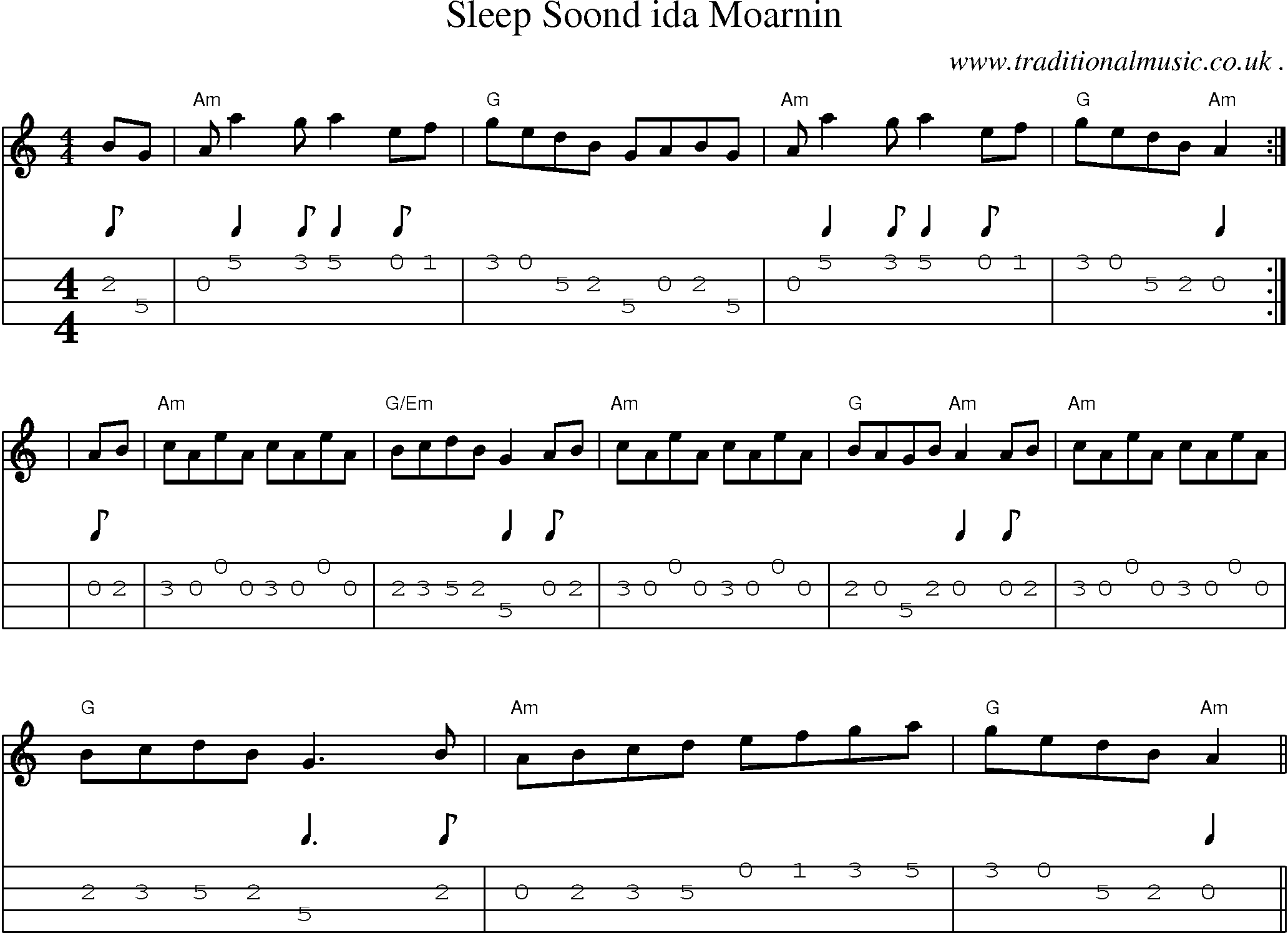 Sheet-Music and Mandolin Tabs for Sleep Soond Ida Moarnin