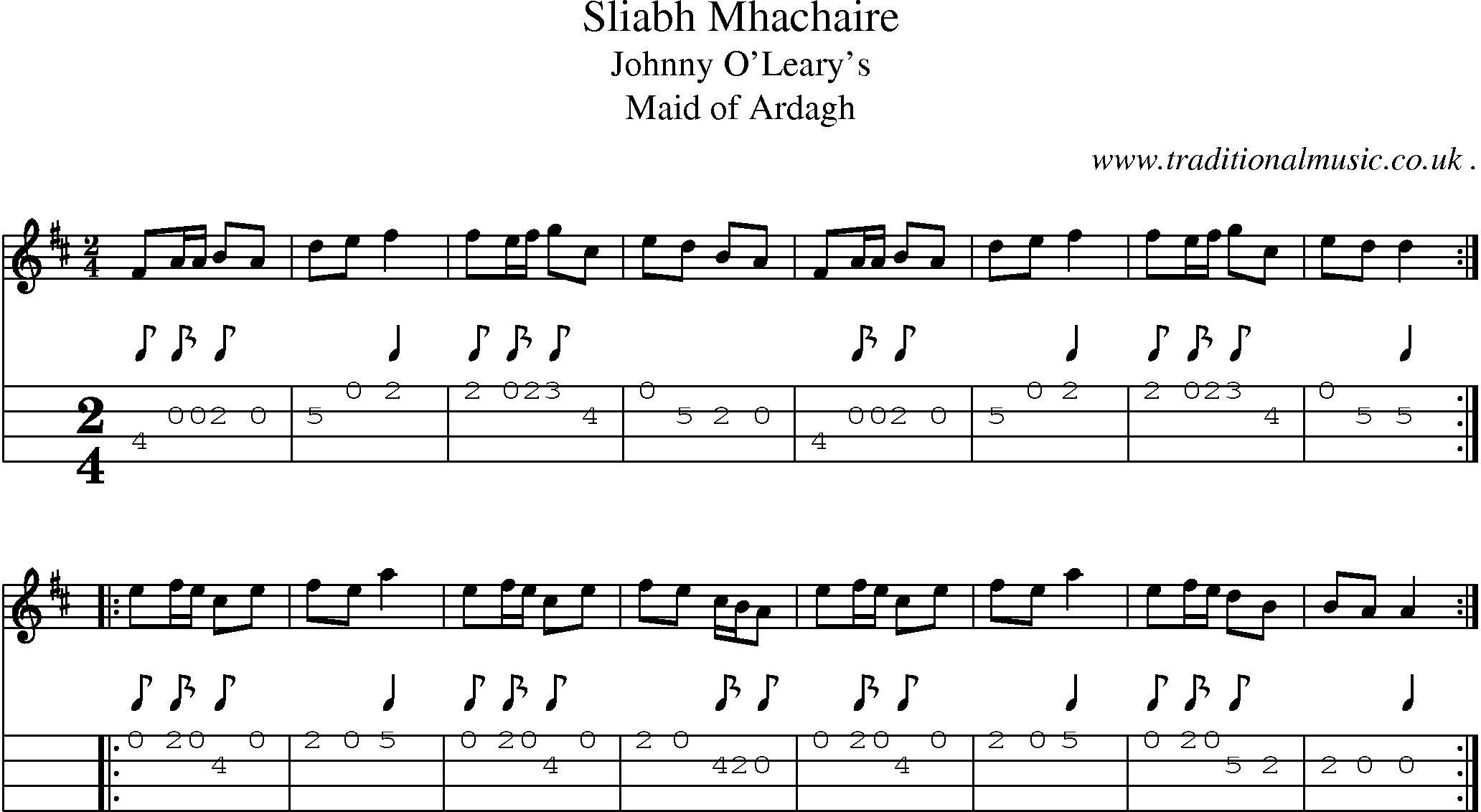Sheet-Music and Mandolin Tabs for Sliabh Mhachaire
