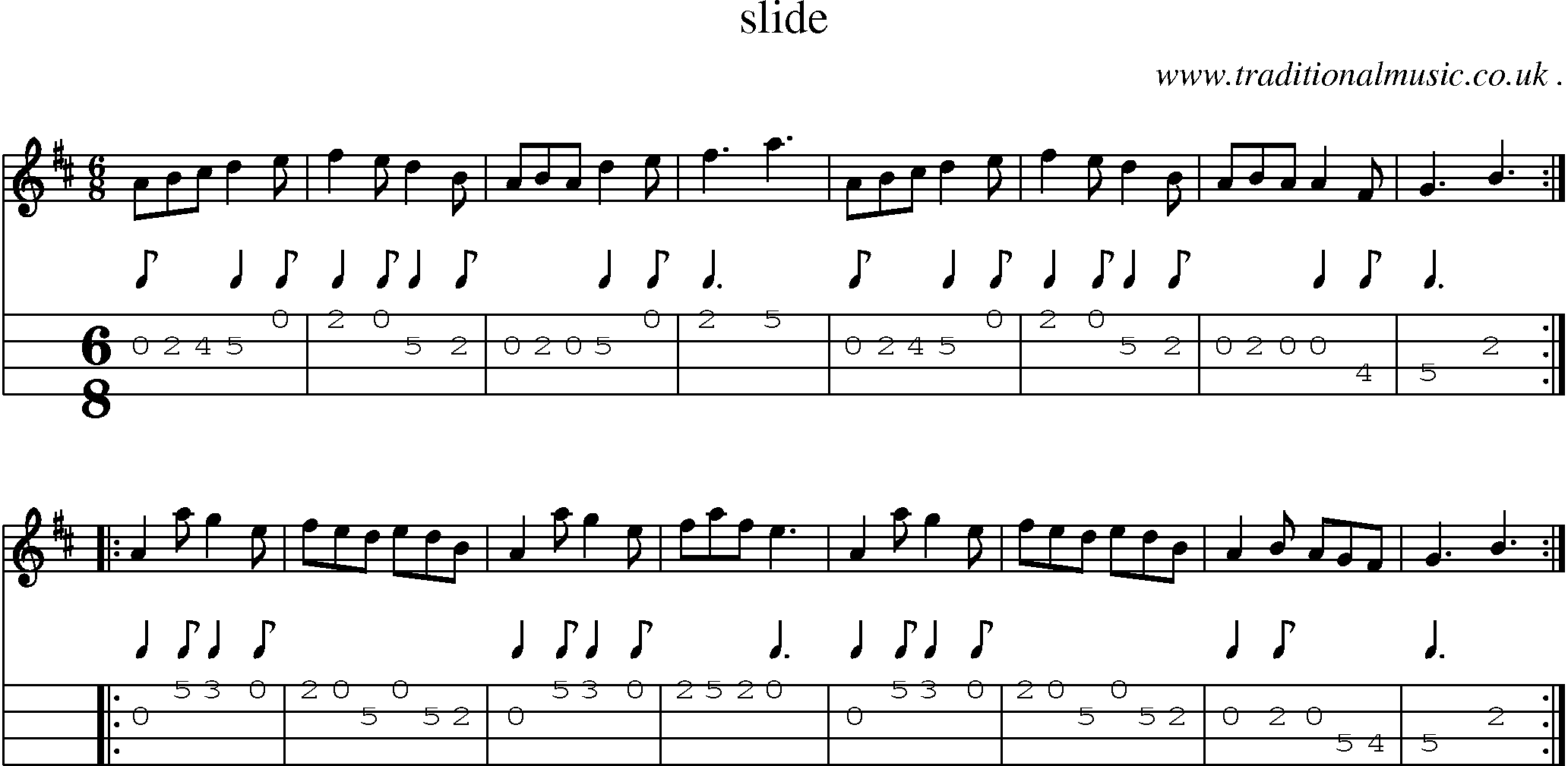 Sheet-Music and Mandolin Tabs for Slide