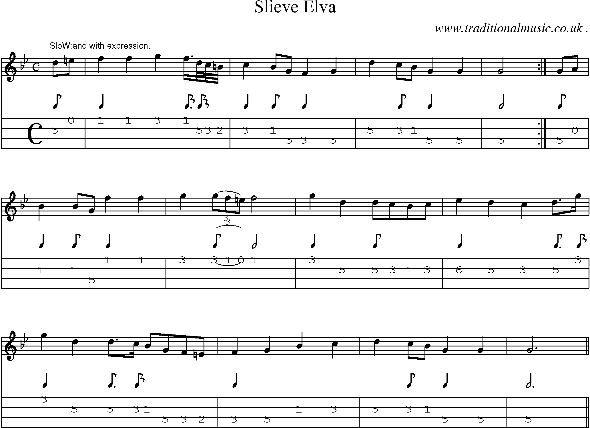 Sheet-Music and Mandolin Tabs for Slieve Elva