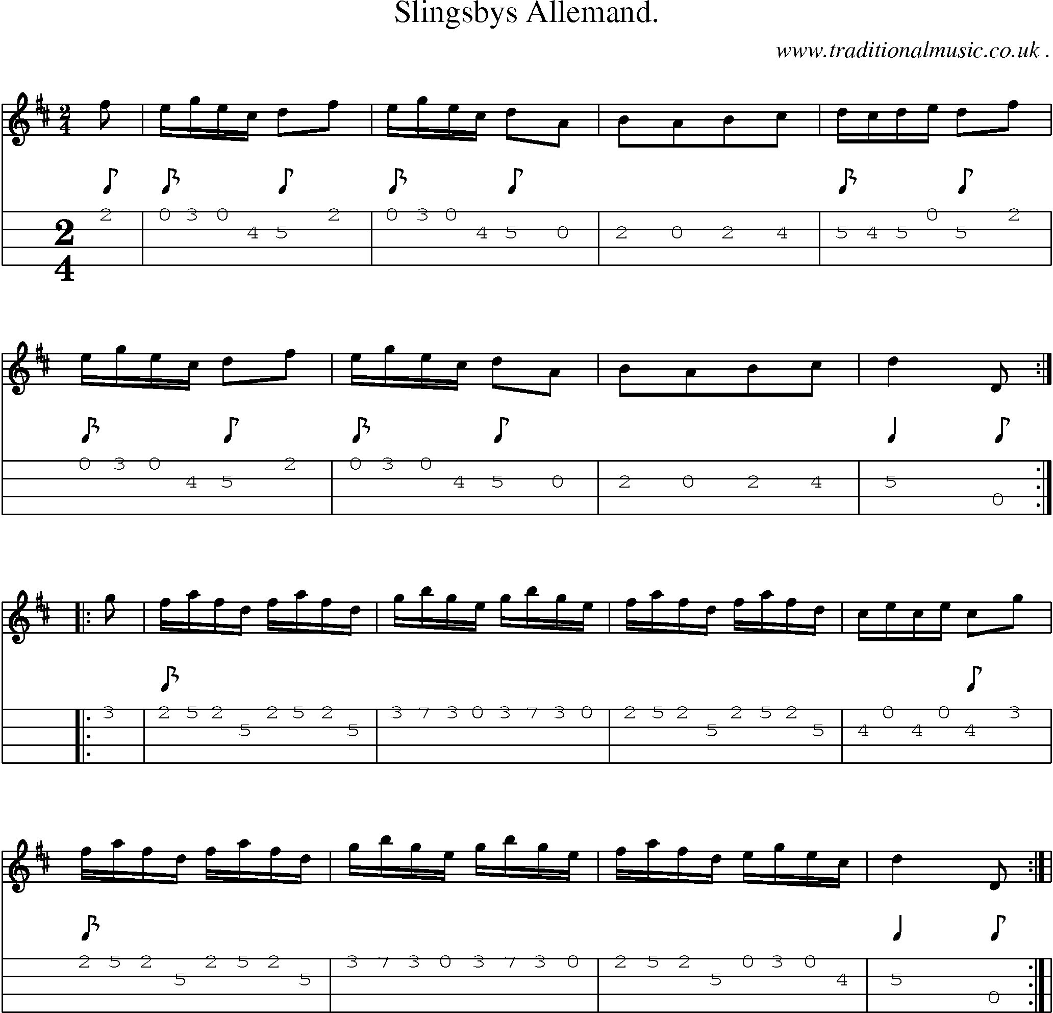 Sheet-Music and Mandolin Tabs for Slingsbys Allemand