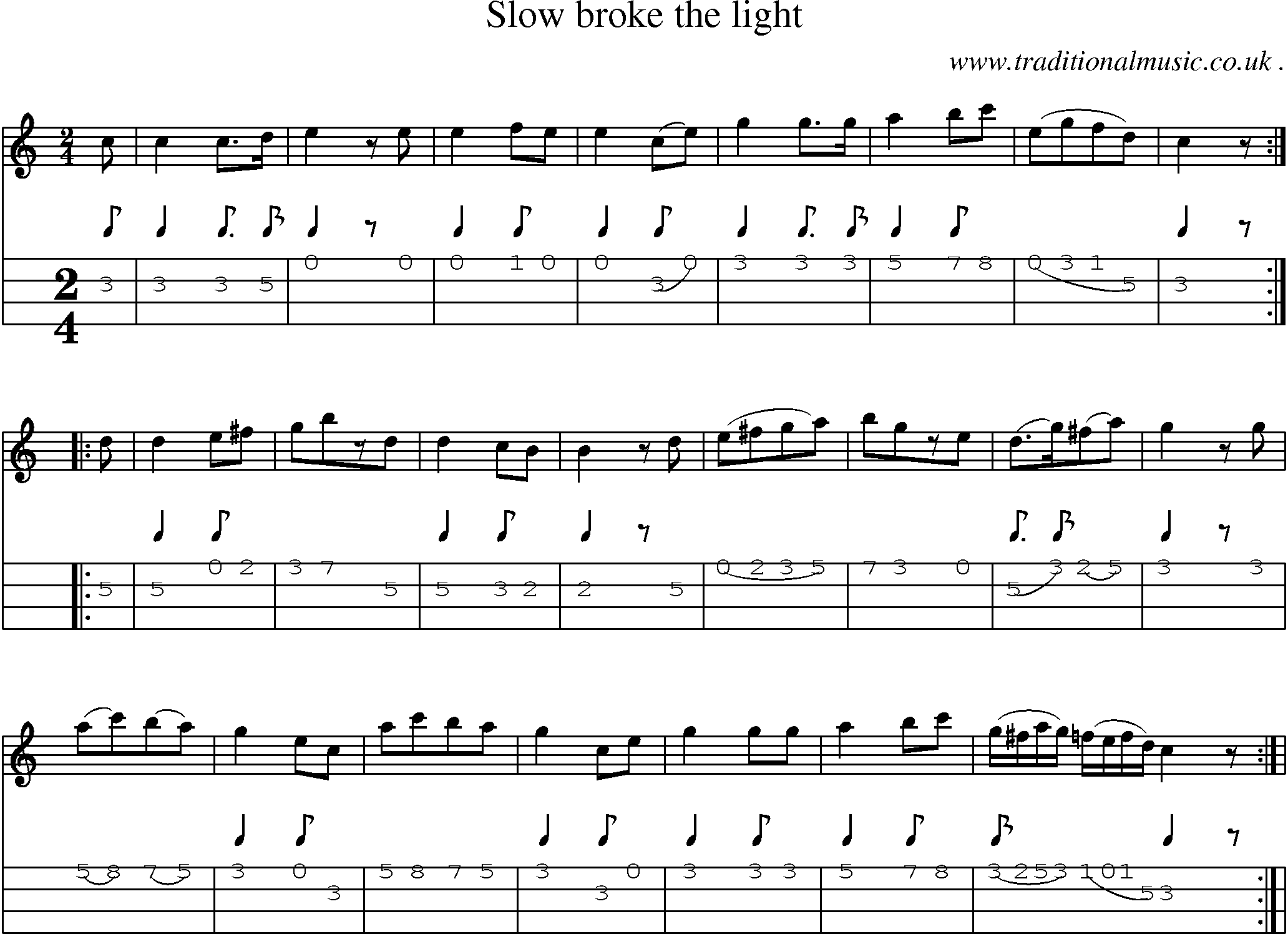 Sheet-Music and Mandolin Tabs for Slow Broke The Light