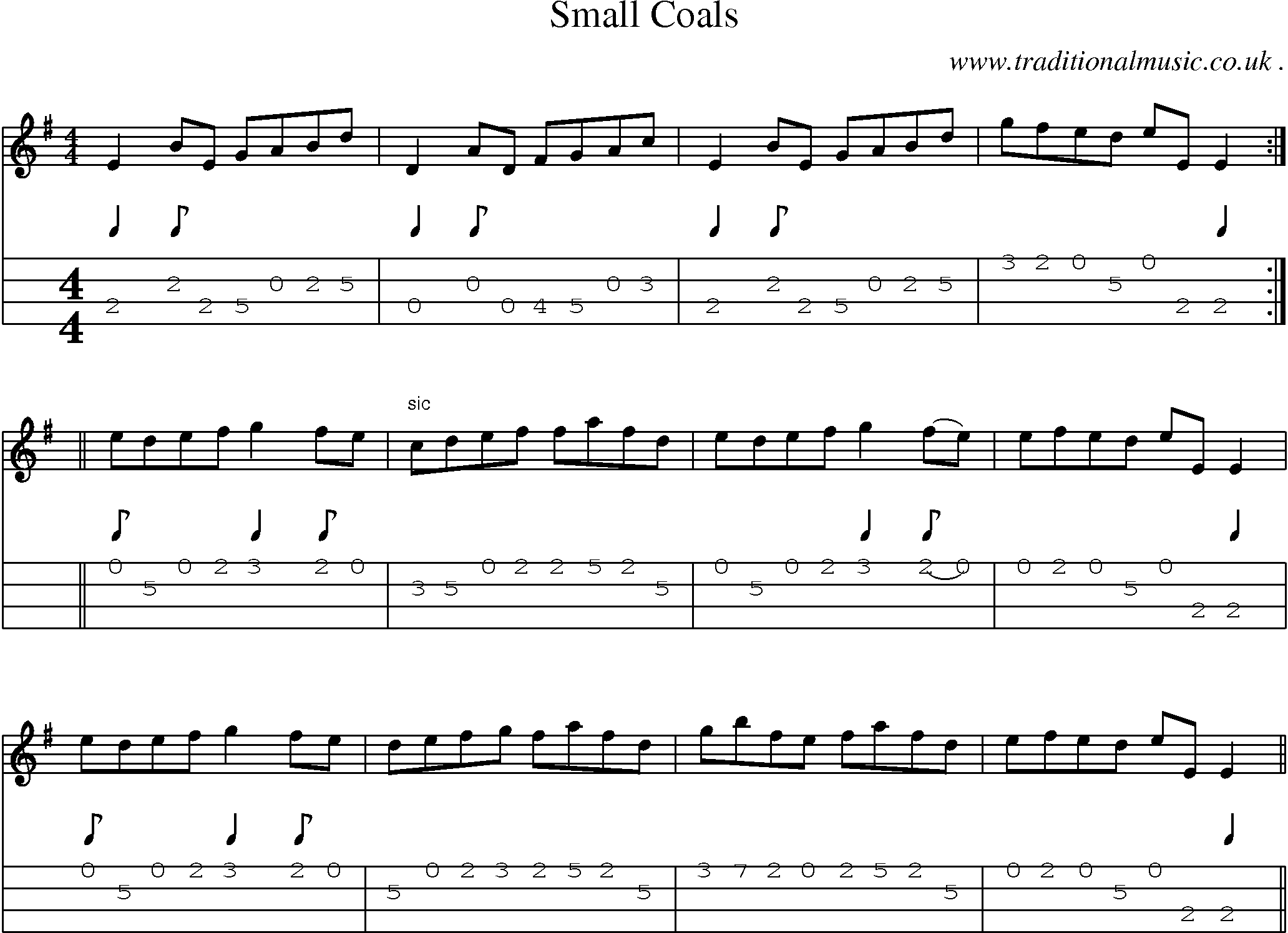 Sheet-Music and Mandolin Tabs for Small Coals