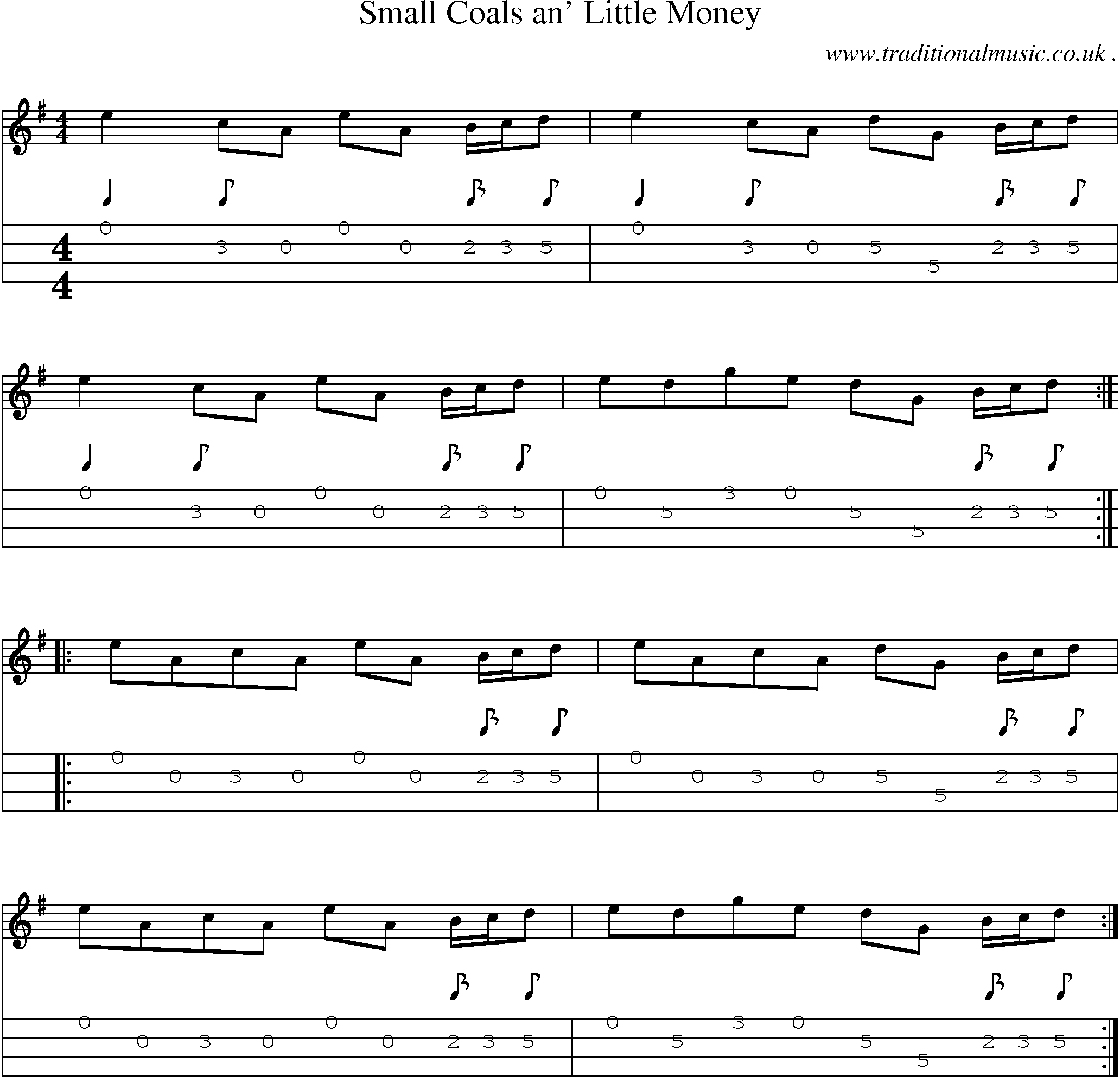 Sheet-Music and Mandolin Tabs for Small Coals An Little Money