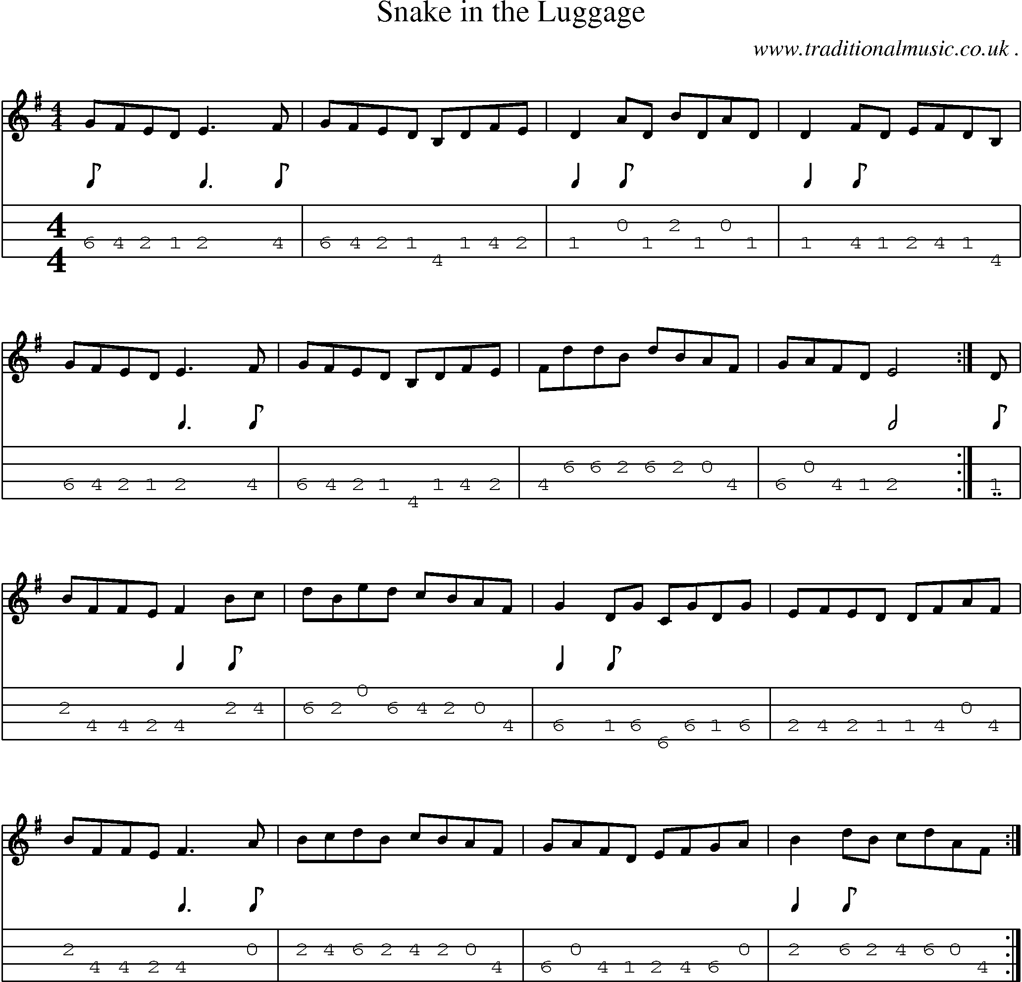 Sheet-Music and Mandolin Tabs for Snake In The Luggage