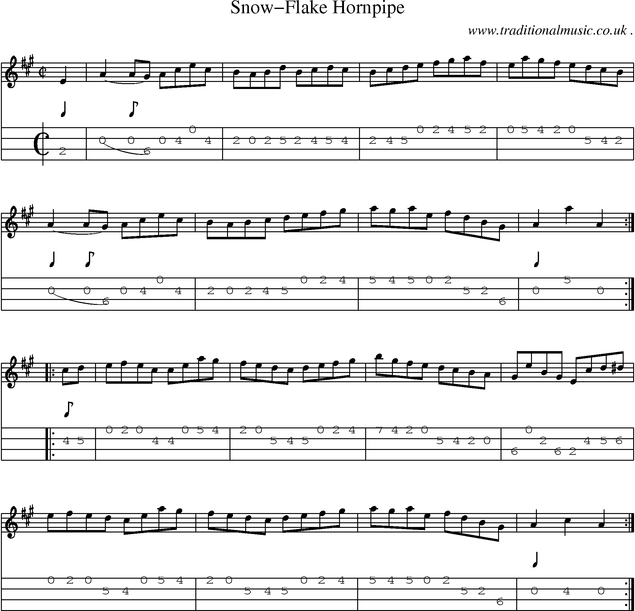 Sheet-Music and Mandolin Tabs for Snow-flake Hornpipe