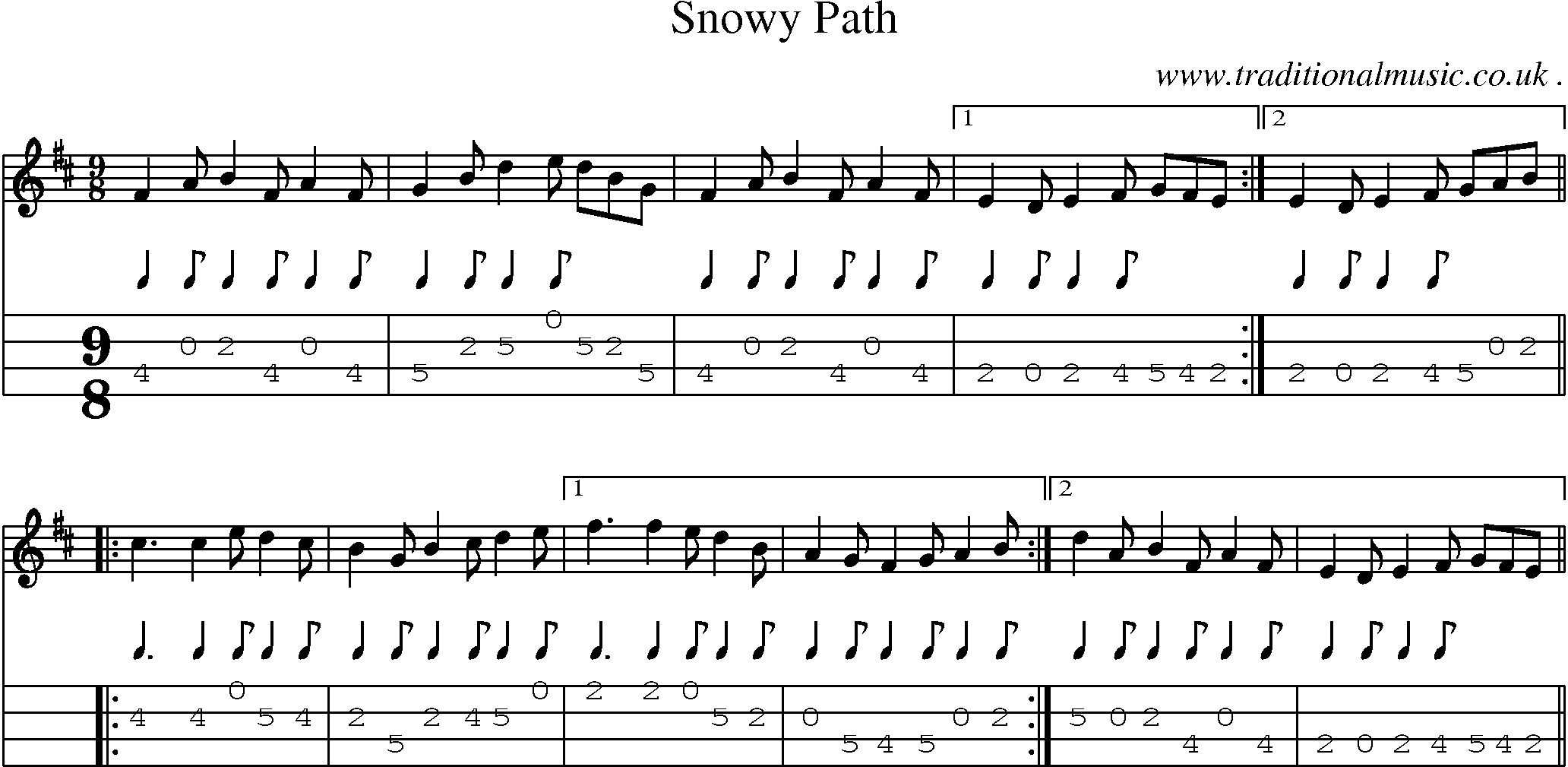 Sheet-Music and Mandolin Tabs for Snowy Path