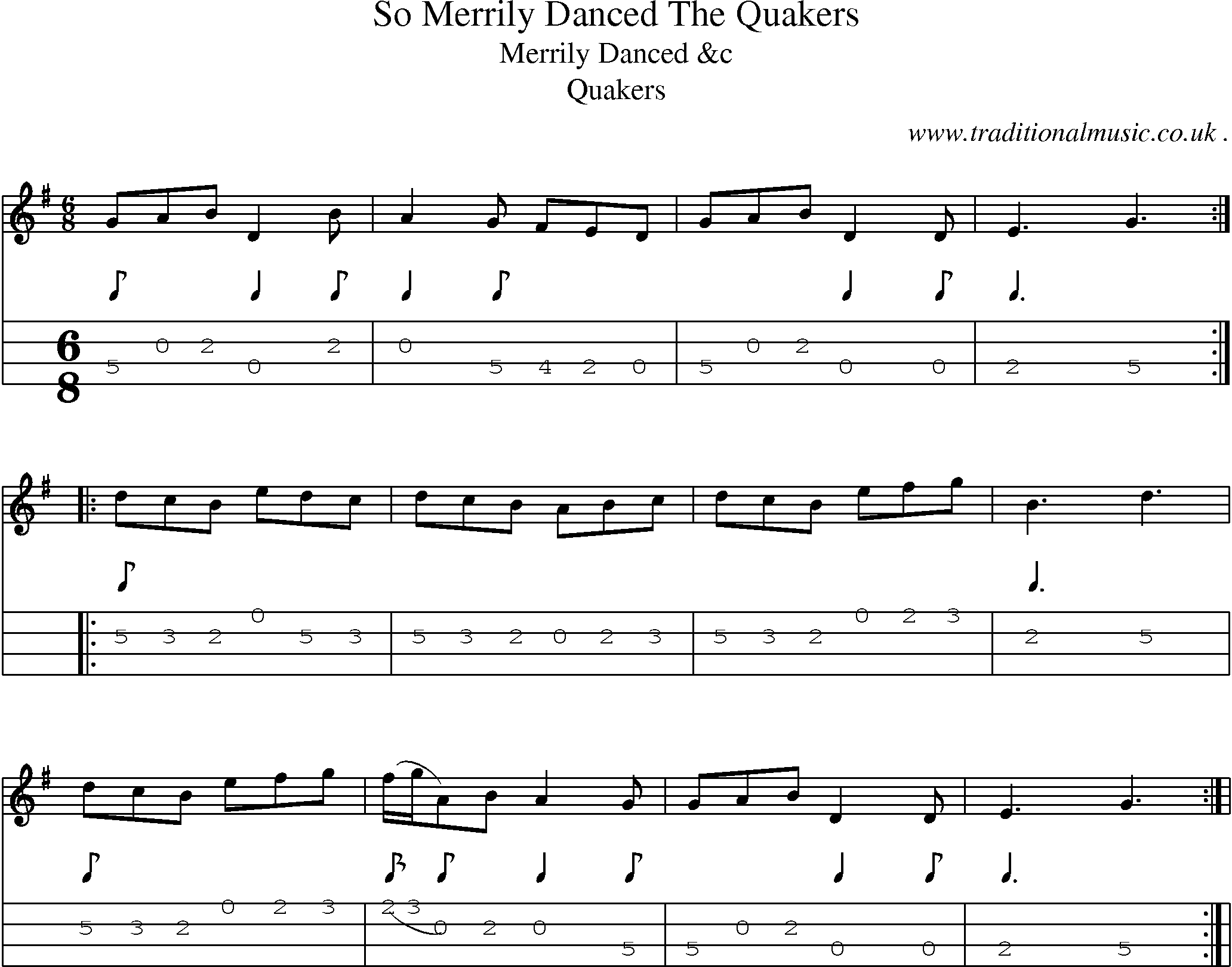 Sheet-Music and Mandolin Tabs for So Merrily Danced The Quakers