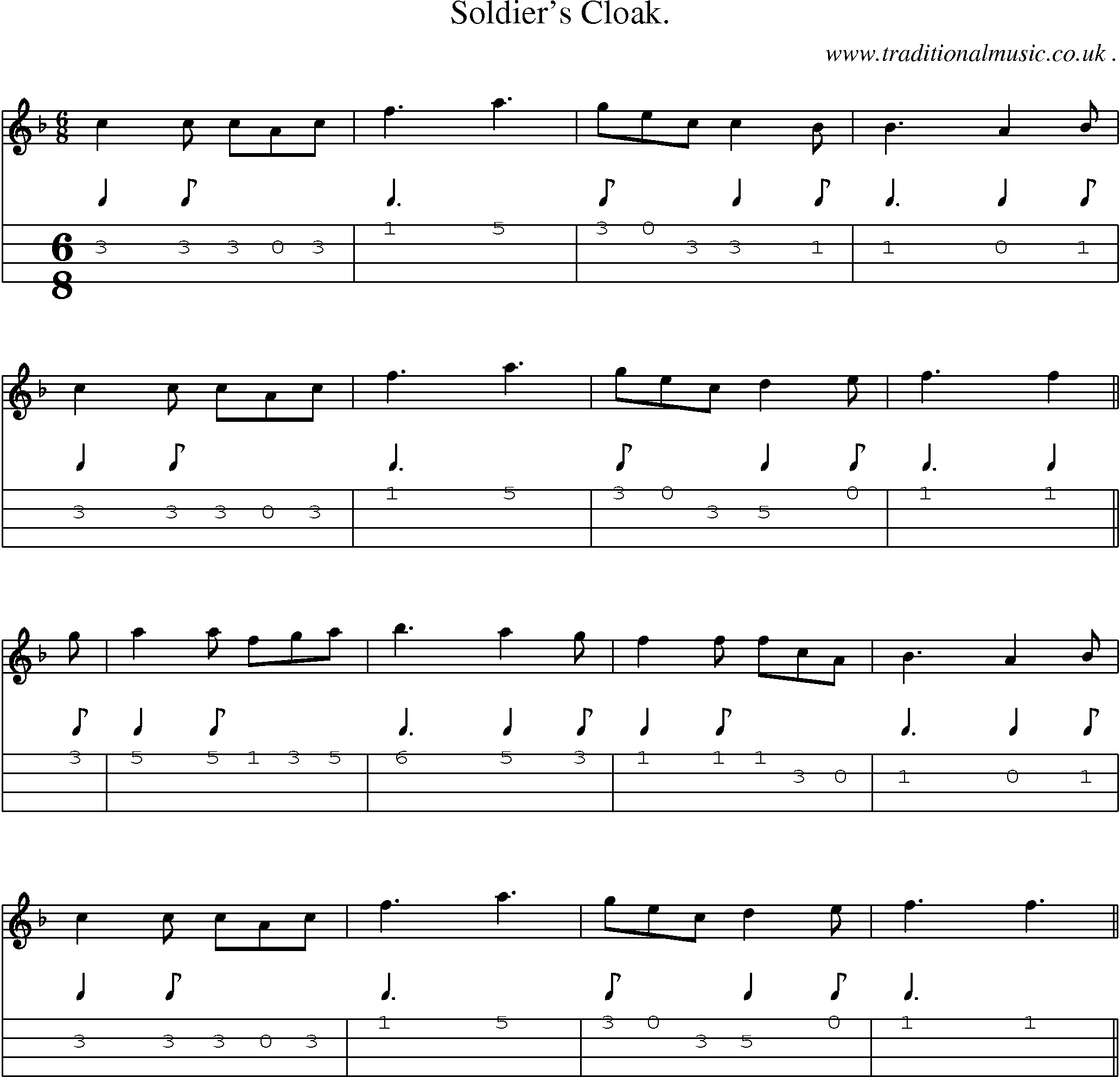 Sheet-Music and Mandolin Tabs for Soldier Cloak