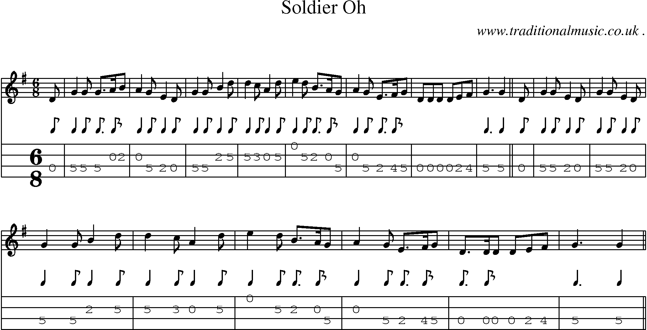Sheet-Music and Mandolin Tabs for Soldier Oh