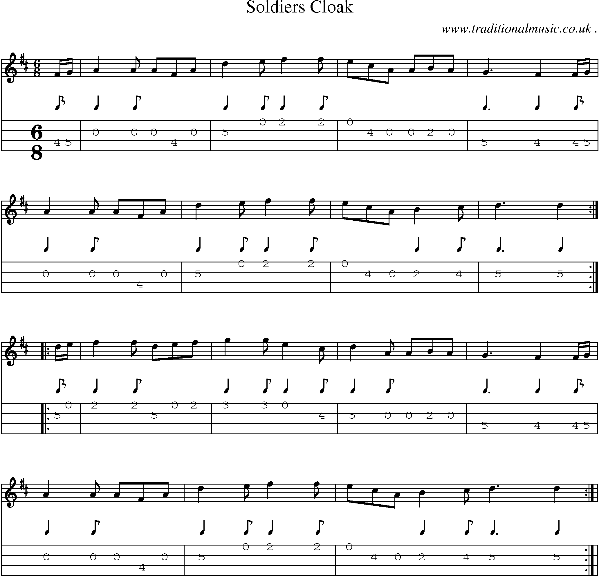 Sheet-Music and Mandolin Tabs for Soldiers Cloak