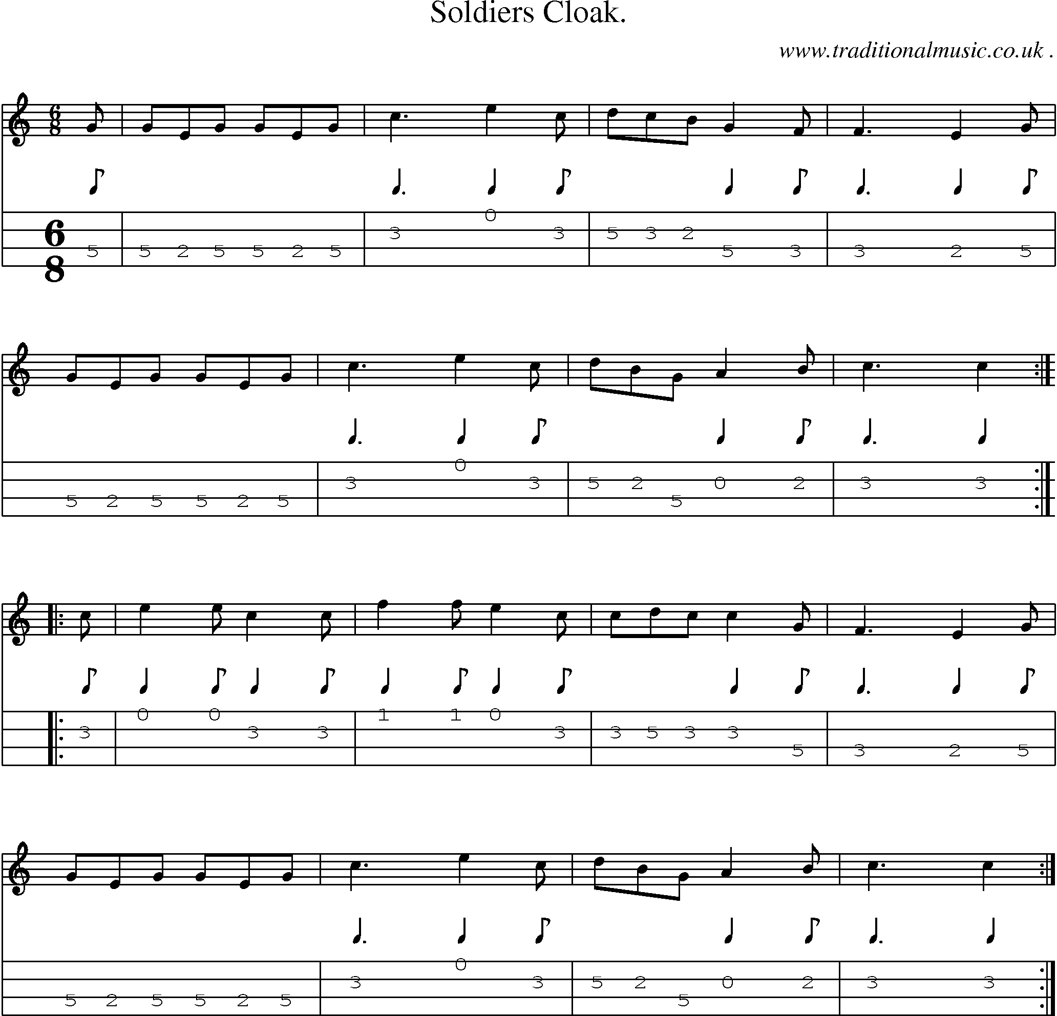 Sheet-Music and Mandolin Tabs for Soldiers Cloak 