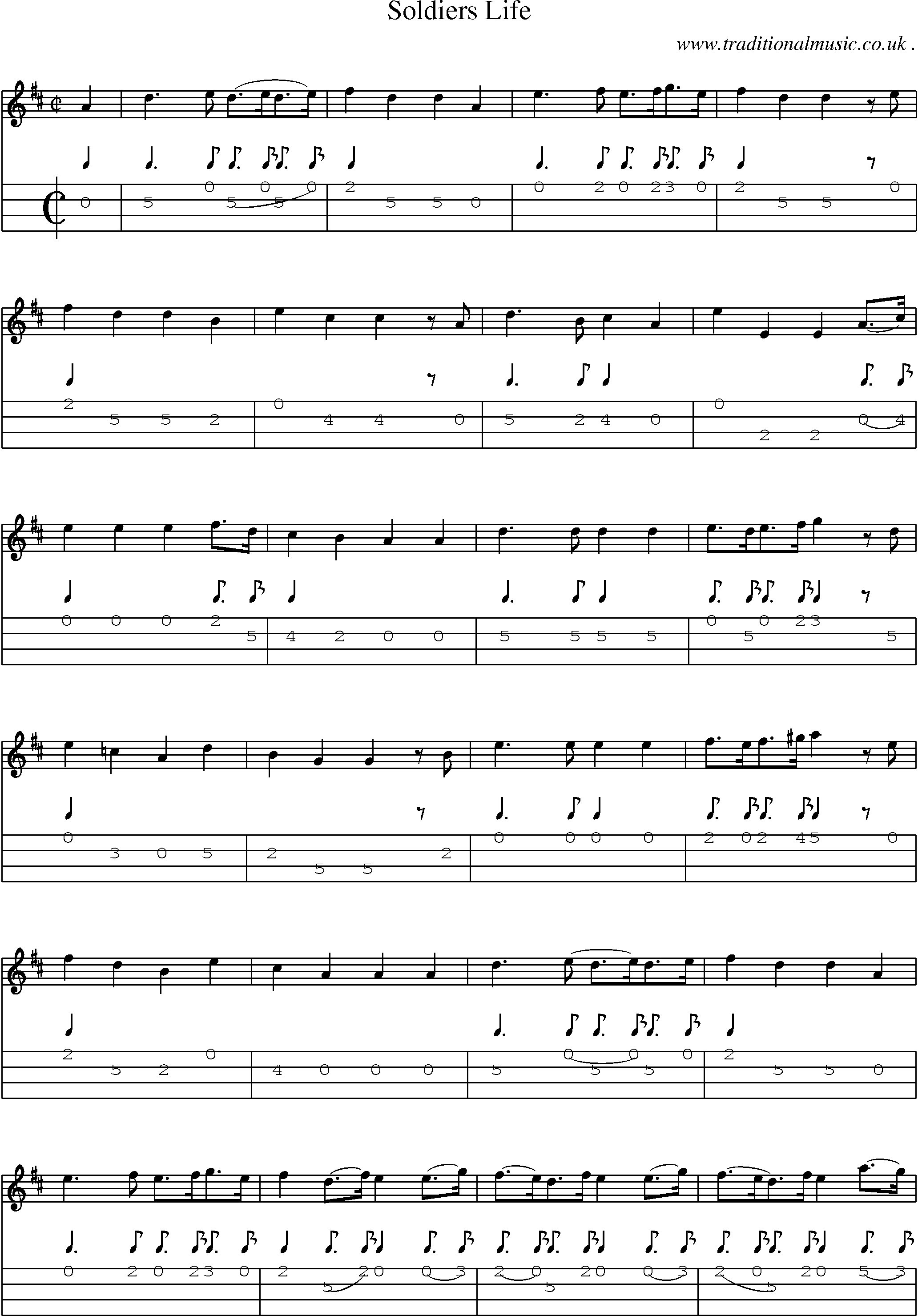 Sheet-Music and Mandolin Tabs for Soldiers Life