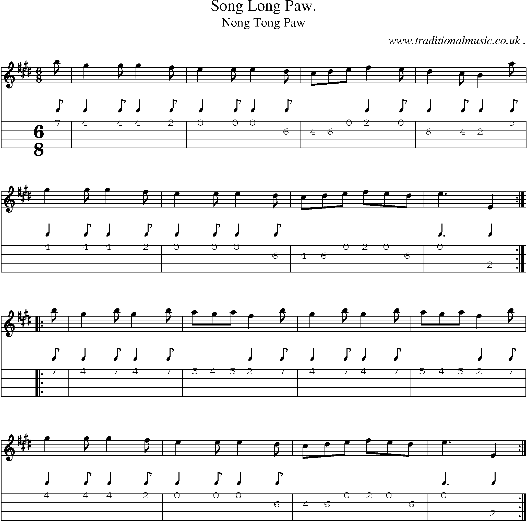 Sheet-Music and Mandolin Tabs for Song Long Paw