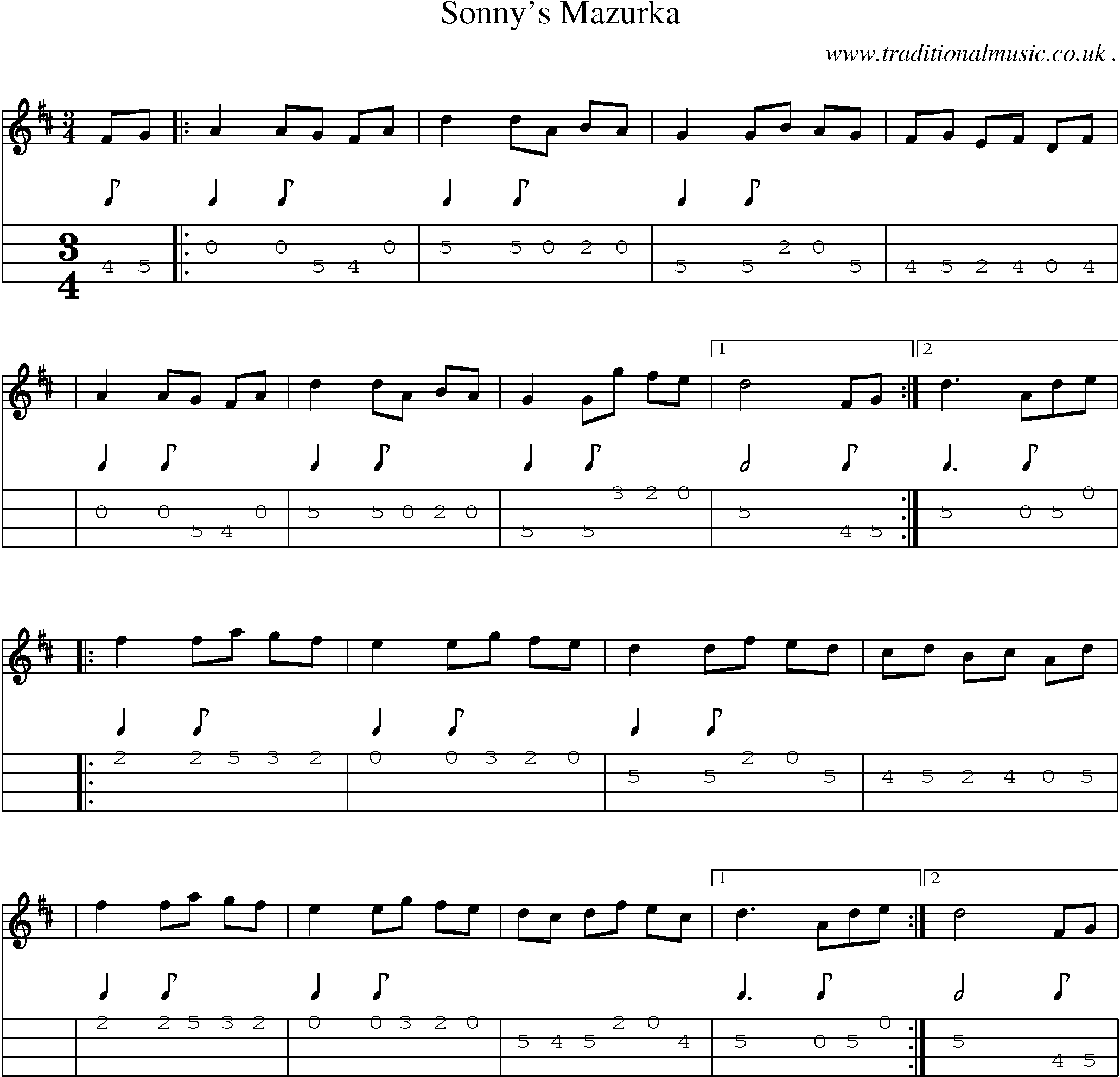 Sheet-Music and Mandolin Tabs for Sonnys Mazurka
