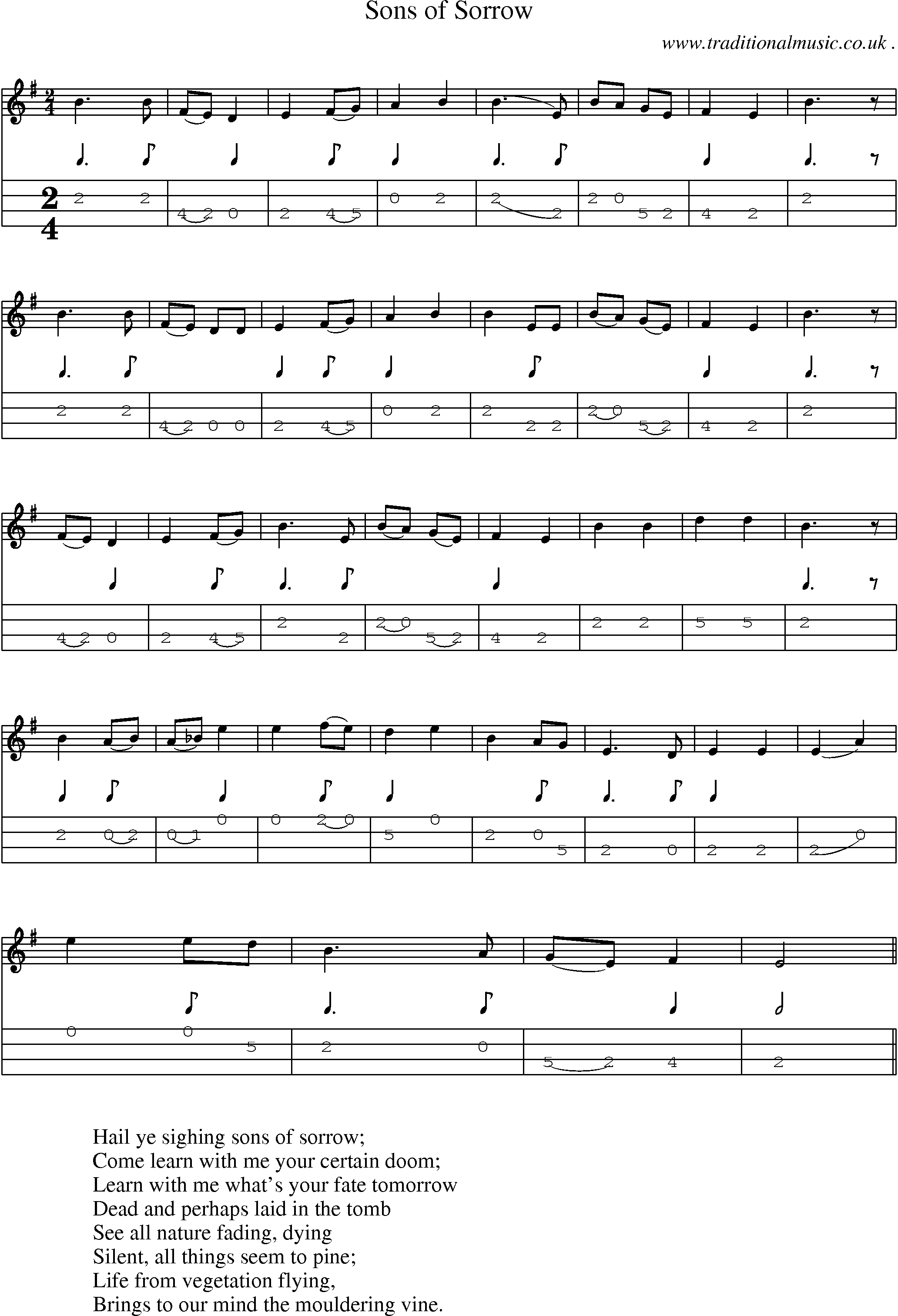 Sheet-Music and Mandolin Tabs for Sons Of Sorrow