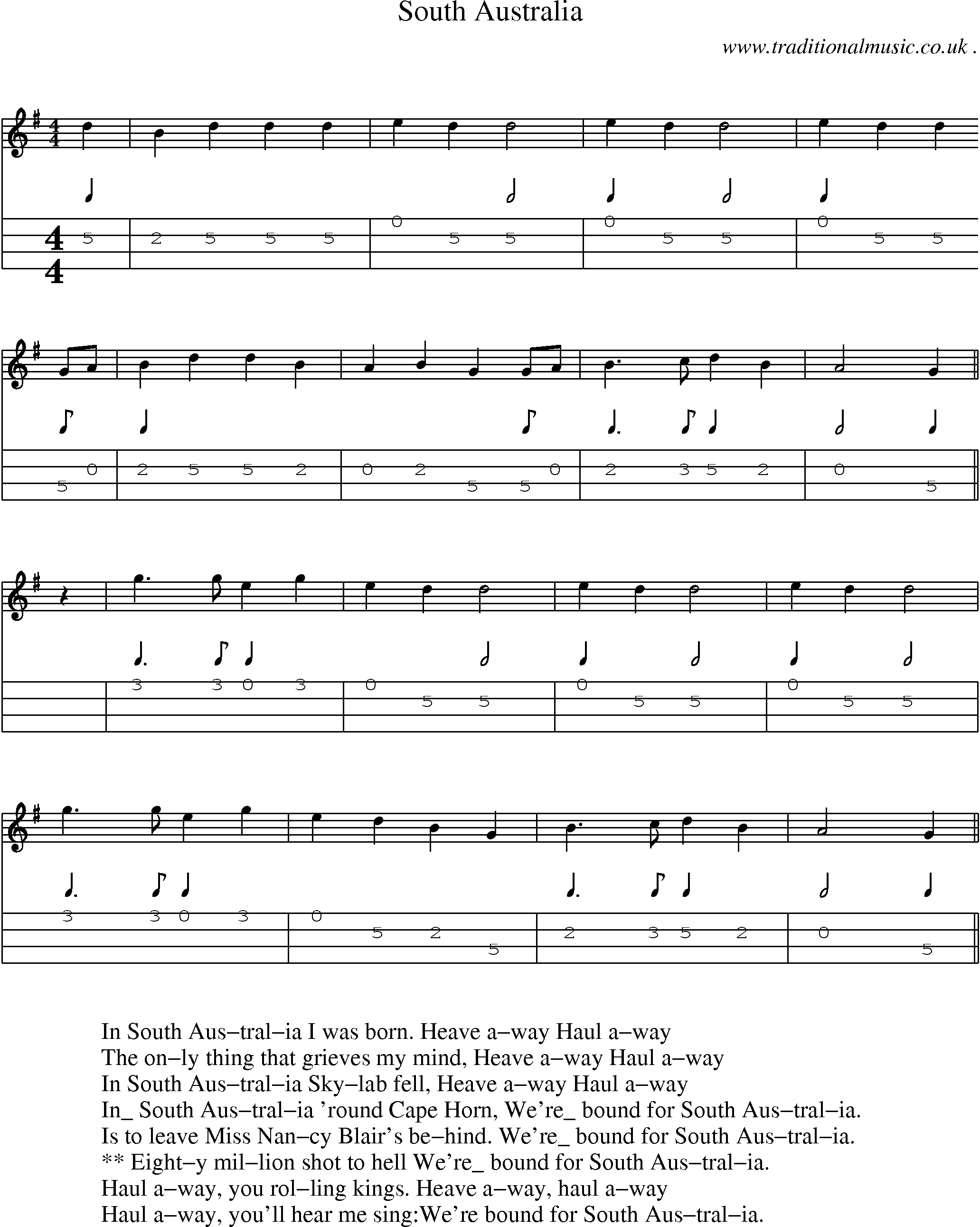 Sheet-Music and Mandolin Tabs for South Australia