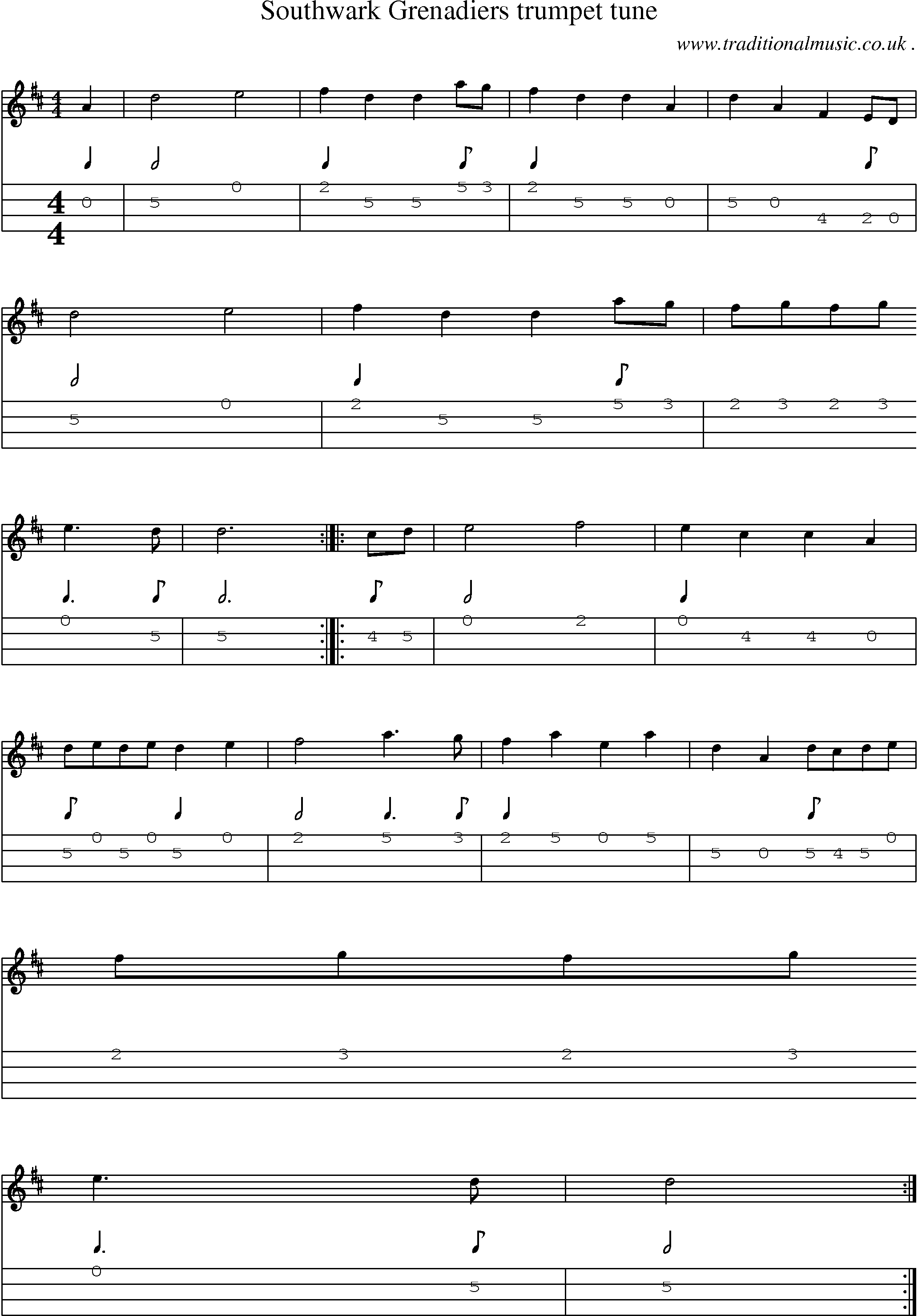 Sheet-Music and Mandolin Tabs for Southwark Grenadiers Trumpet Tune