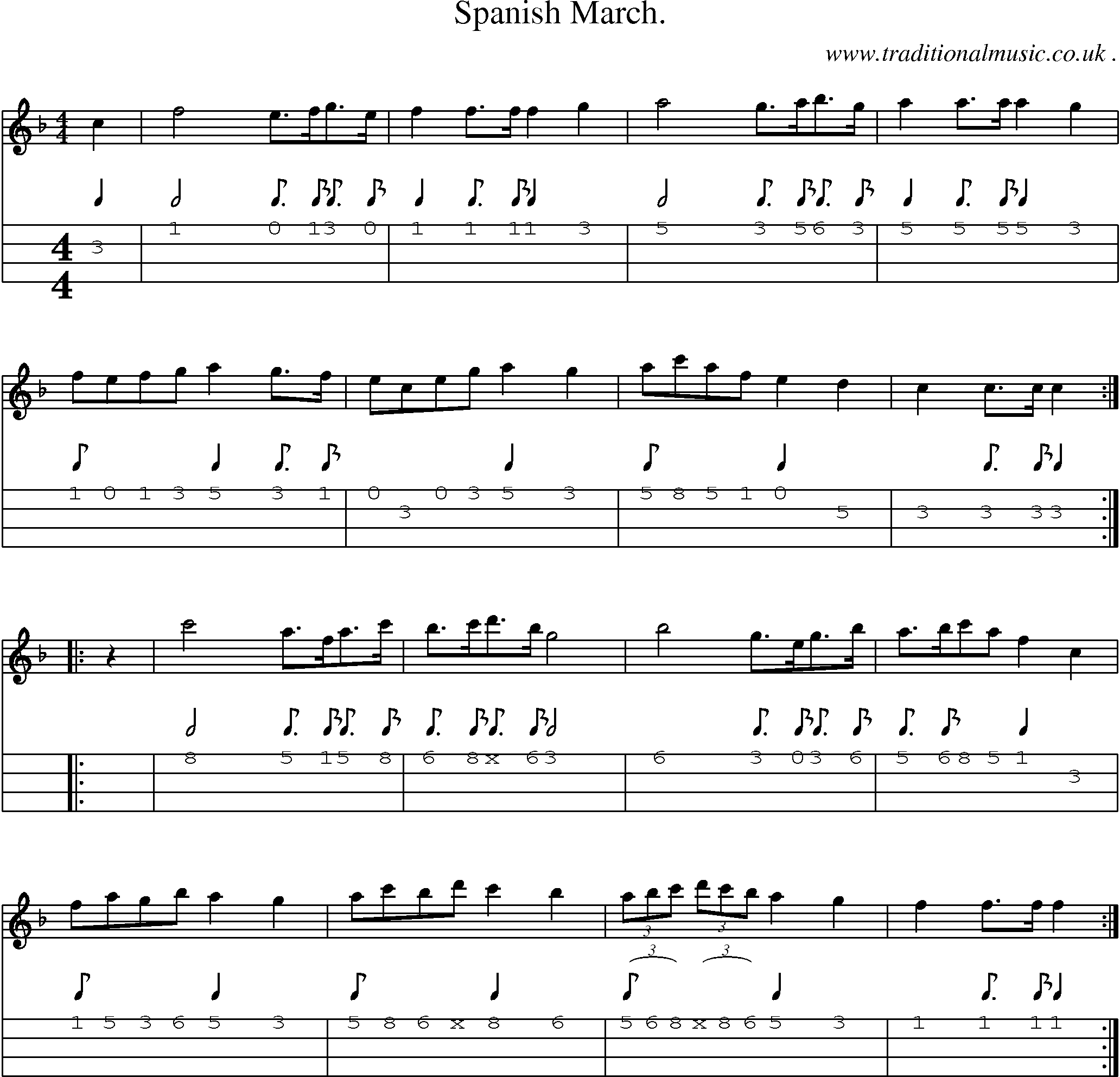 Sheet-Music and Mandolin Tabs for Spanish March