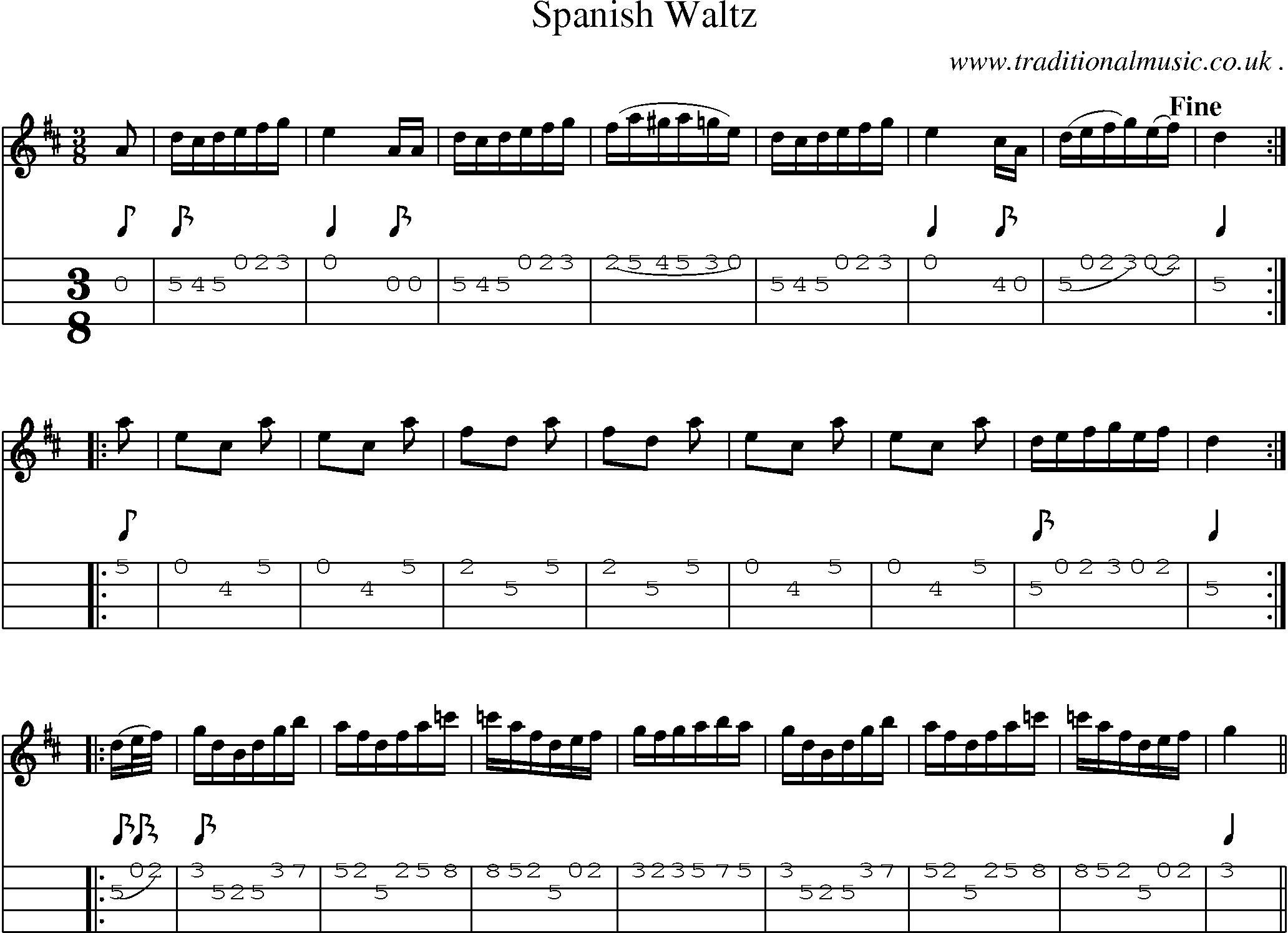 Sheet-Music and Mandolin Tabs for Spanish Waltz