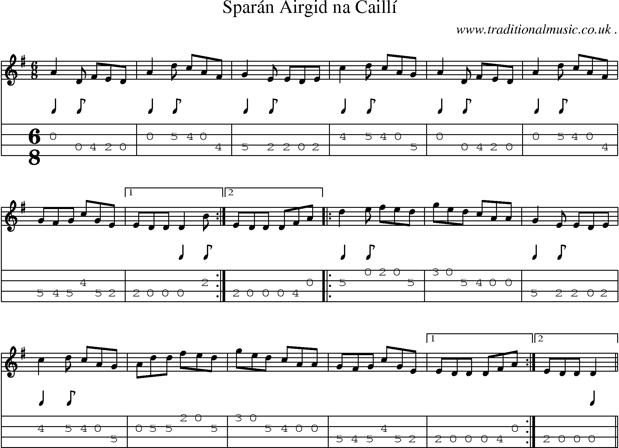 Sheet-Music and Mandolin Tabs for Sparan Airgid Na Cailli